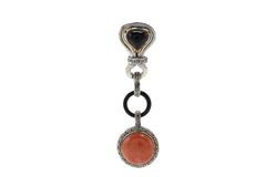 Diamonds, Onyx, Red Coral Buttons, 14 Kt Rose Gold and Silver Dangle Earrings