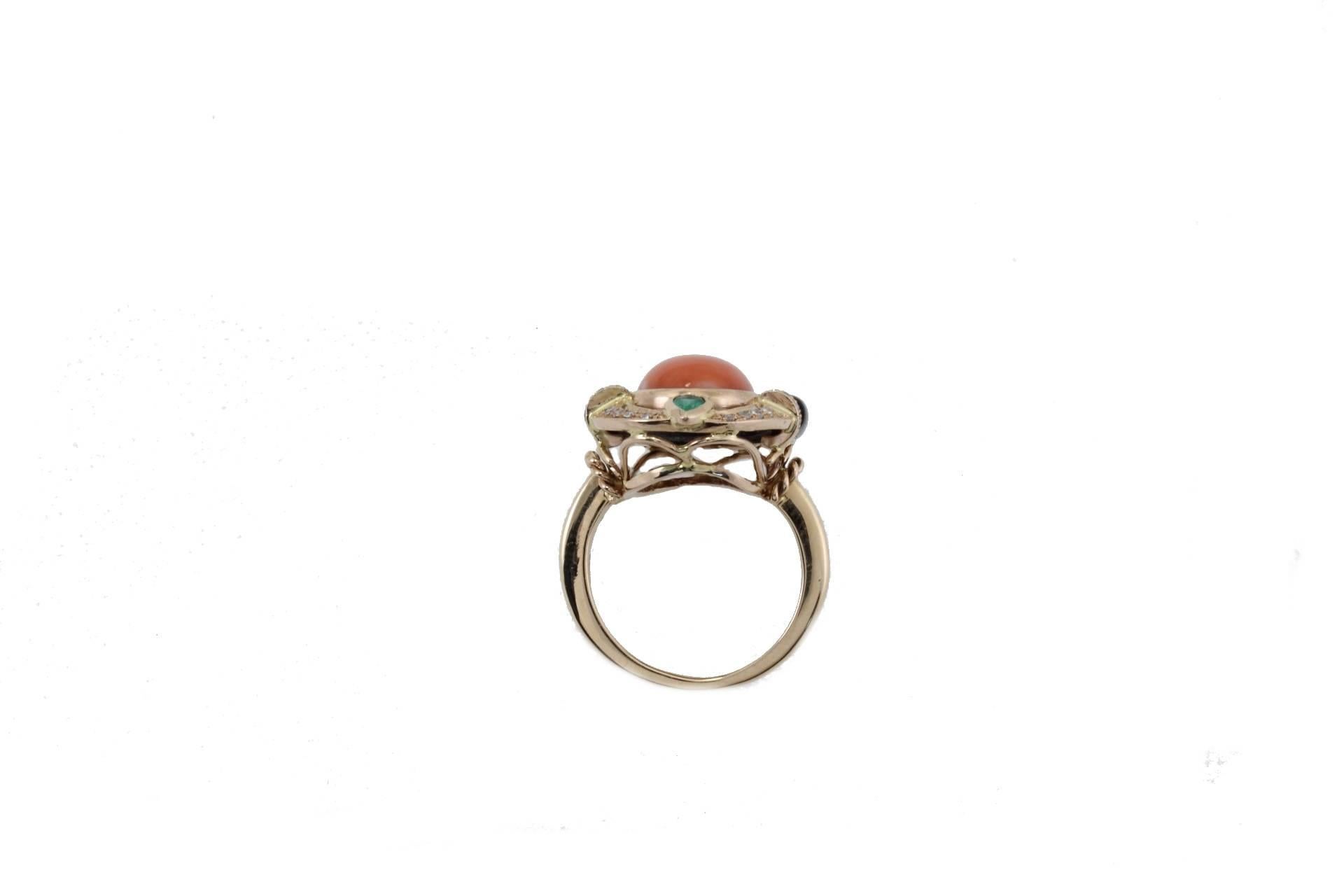  Diamonds Emerald Mother-of-Pearl Coral Fashion Gold Ring 1