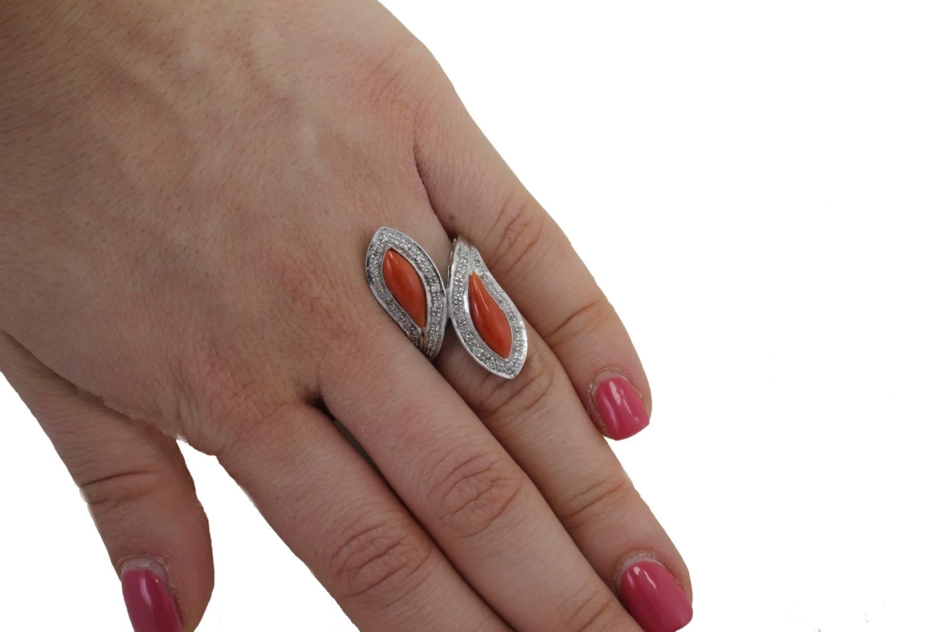 Women's  White Diamonds Coral Fashion Gold Ring