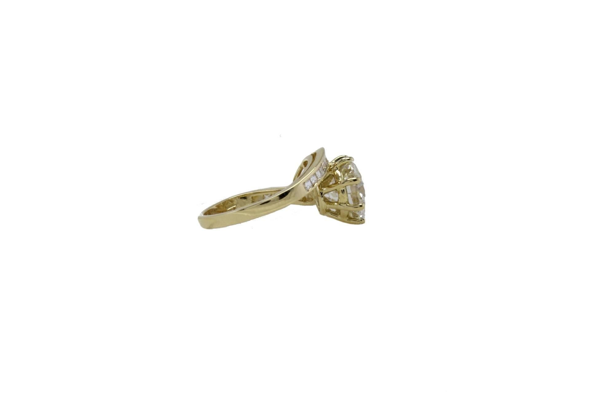 Baguette Cut Luise Diamond GIA Certified 3.89 Karat  Yellow Gold Ring