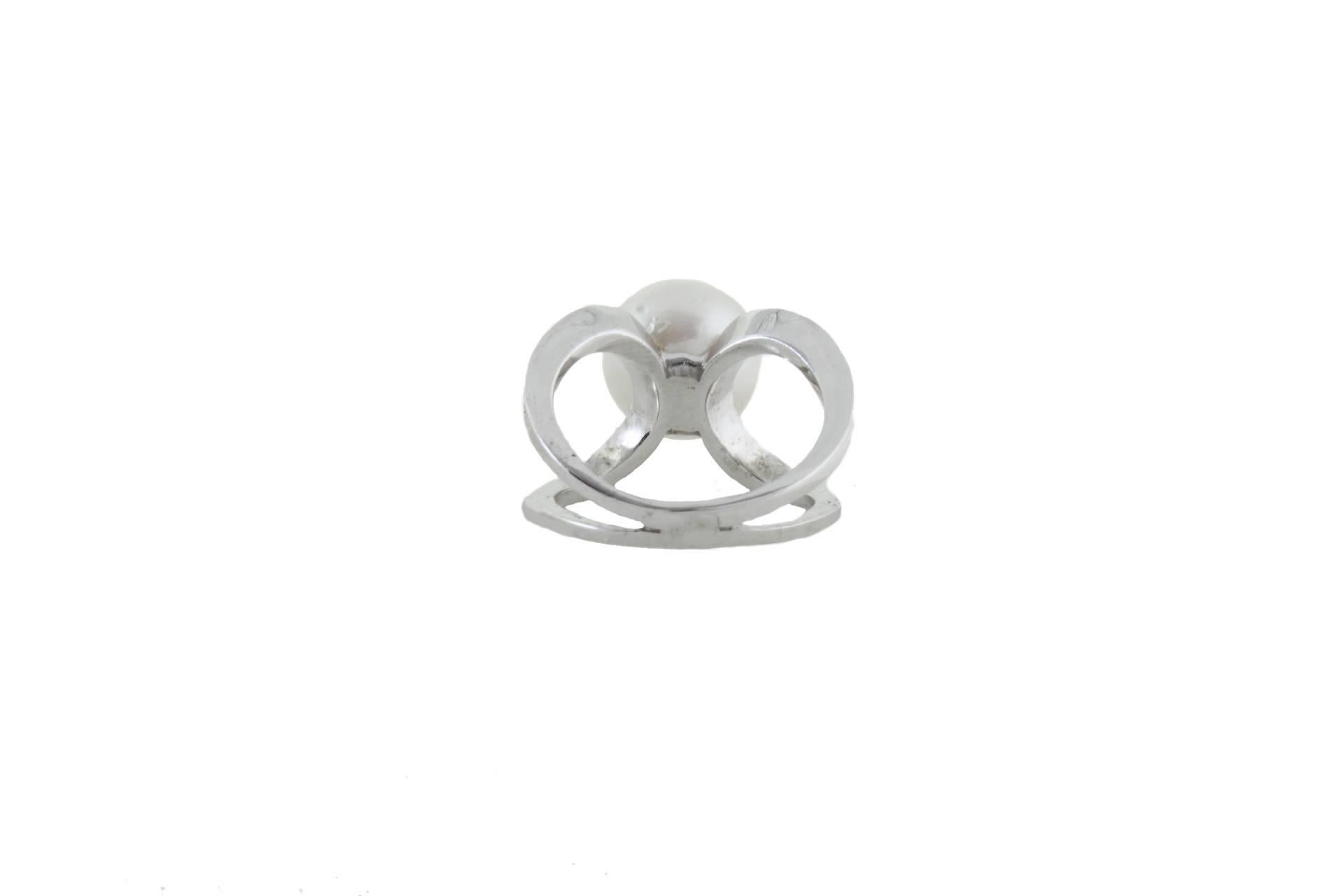 Round Cut White Diamonds South Australian Pearl Cluster Ring  For Sale