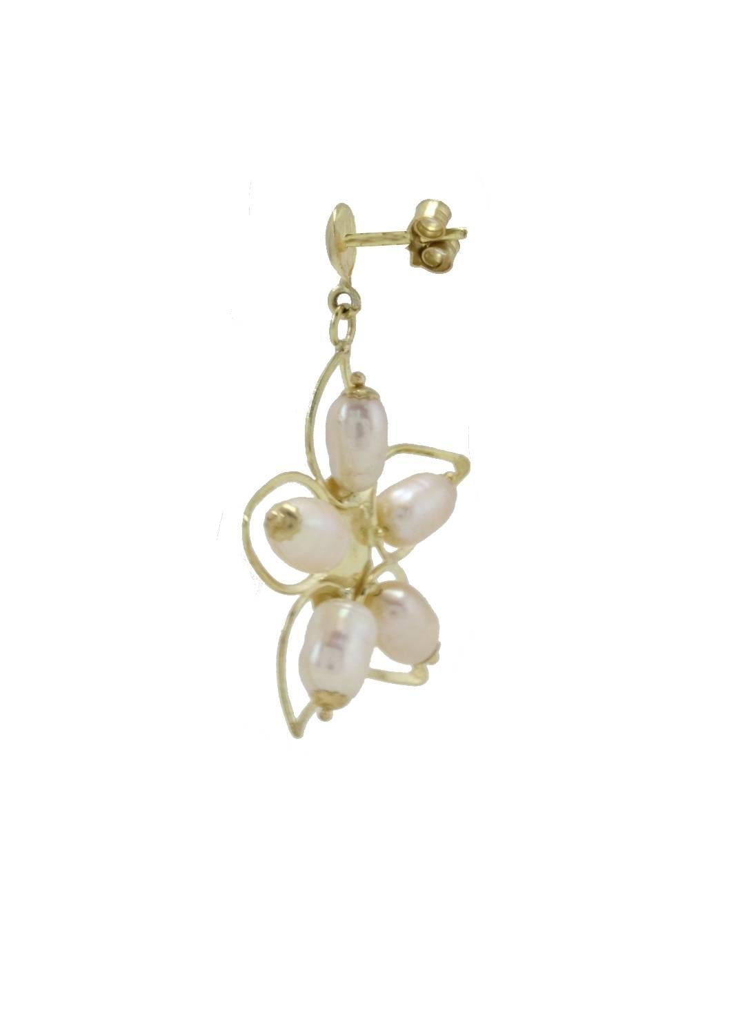 Mixed Cut  Pearl Gold Dangle Earrings   For Sale