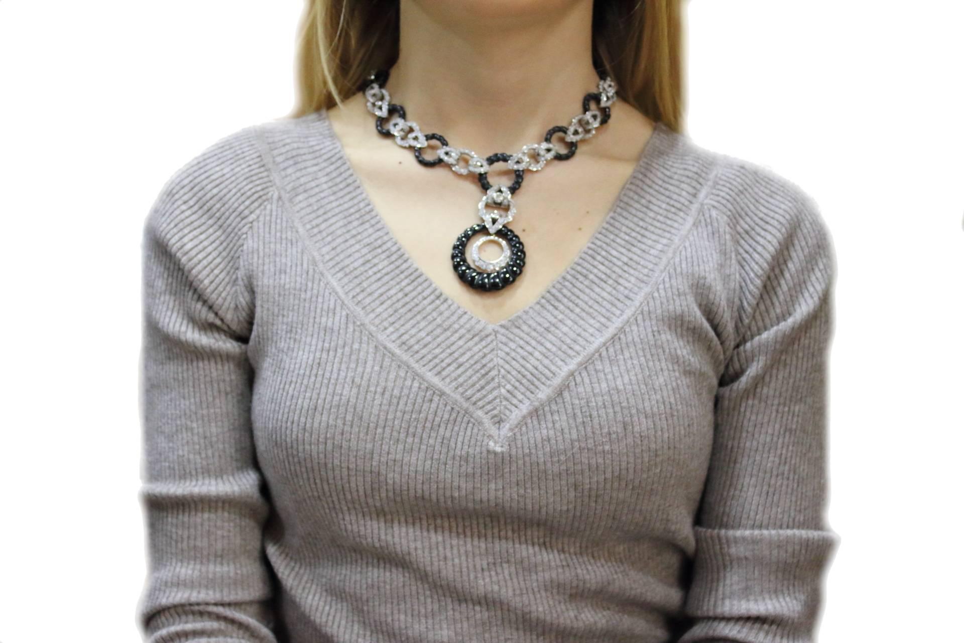 Women's Diamond Onyx Link Gold Necklace