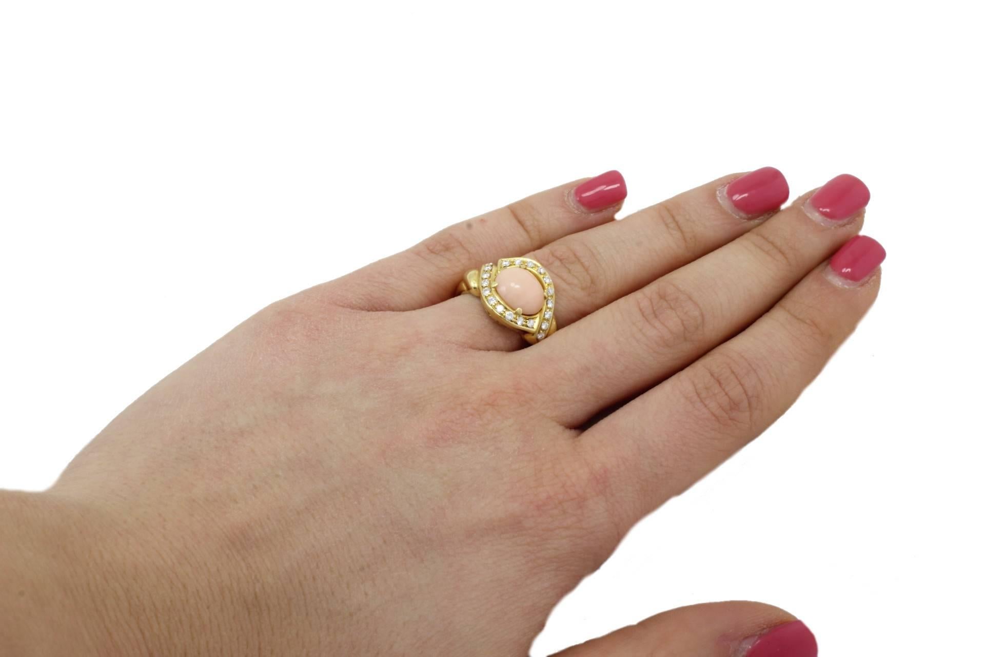 Or jaune avec corail rose et diamants Bon état - En vente à Marcianise, Marcianise (CE)