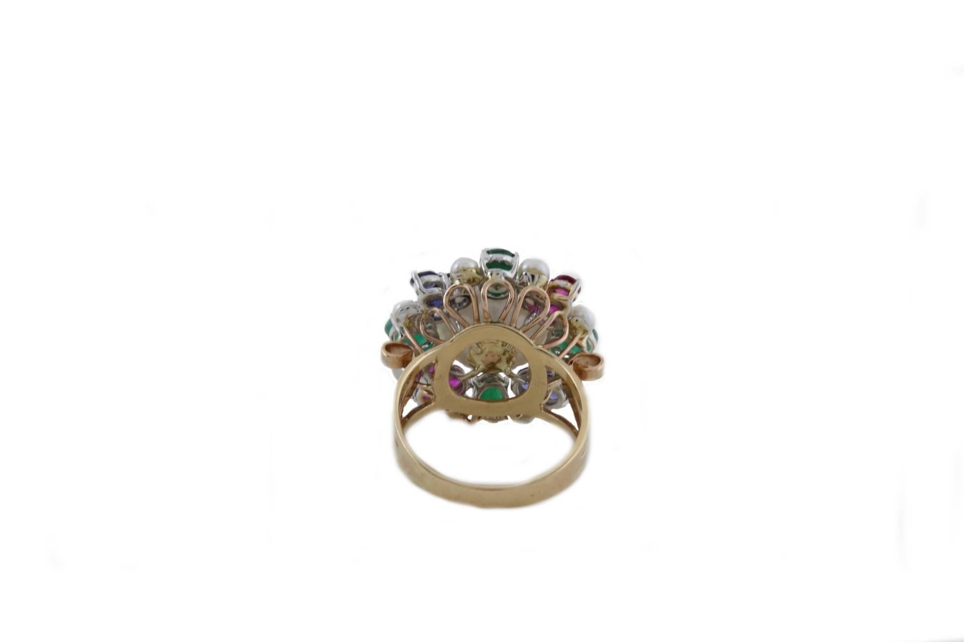 Retro  Diamond  Australian Pearl Sapphire Ruby Emerald Gold Ring
