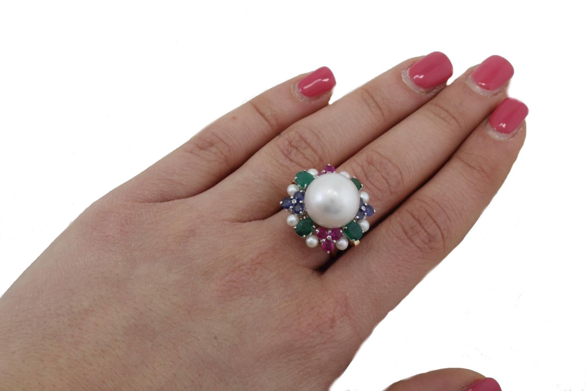 Women's  Diamond  Australian Pearl Sapphire Ruby Emerald Gold Ring