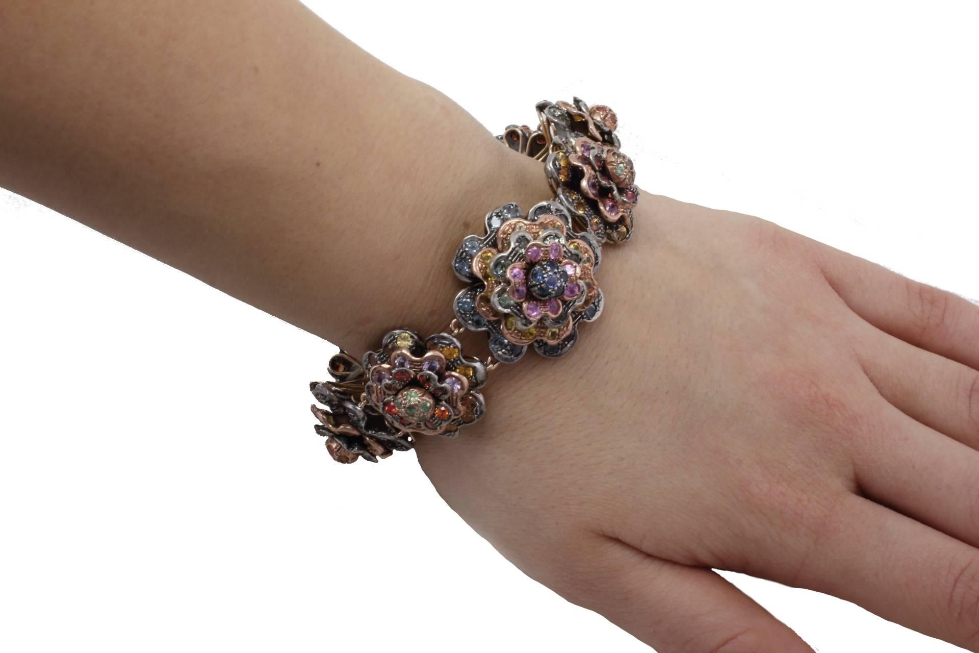 KT 39, 00 Sapphire multicolor, rose gold and silver  Bracelet In Good Condition In Marcianise, Marcianise (CE)