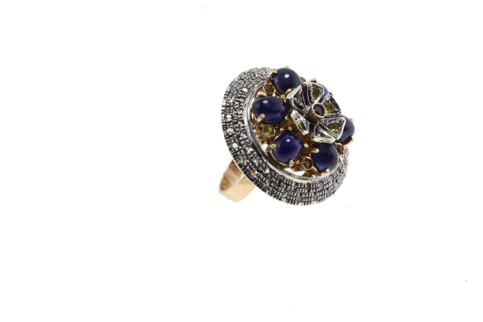 Retro ct 12, 53 Sapphire Diamond  Gold and Silver Ring For Sale