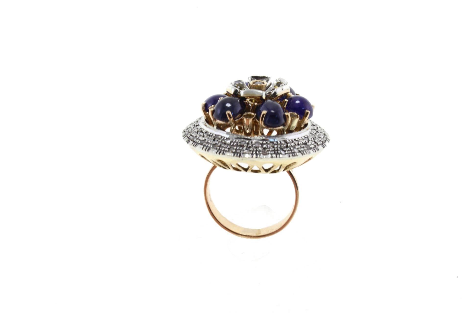 Mixed Cut ct 12, 53 Sapphire Diamond  Gold and Silver Ring For Sale