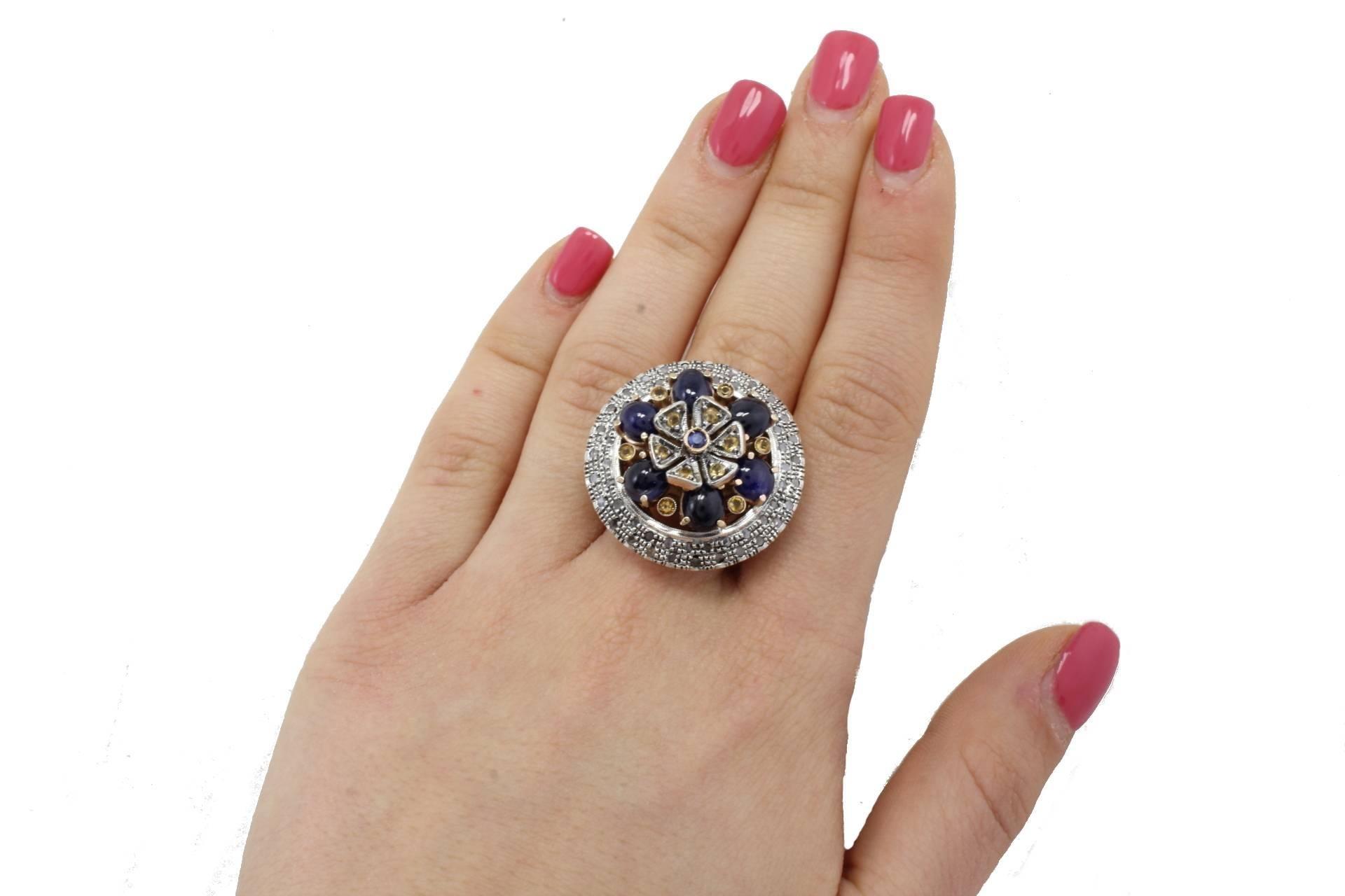 Women's ct 12, 53 Sapphire Diamond  Gold and Silver Ring For Sale