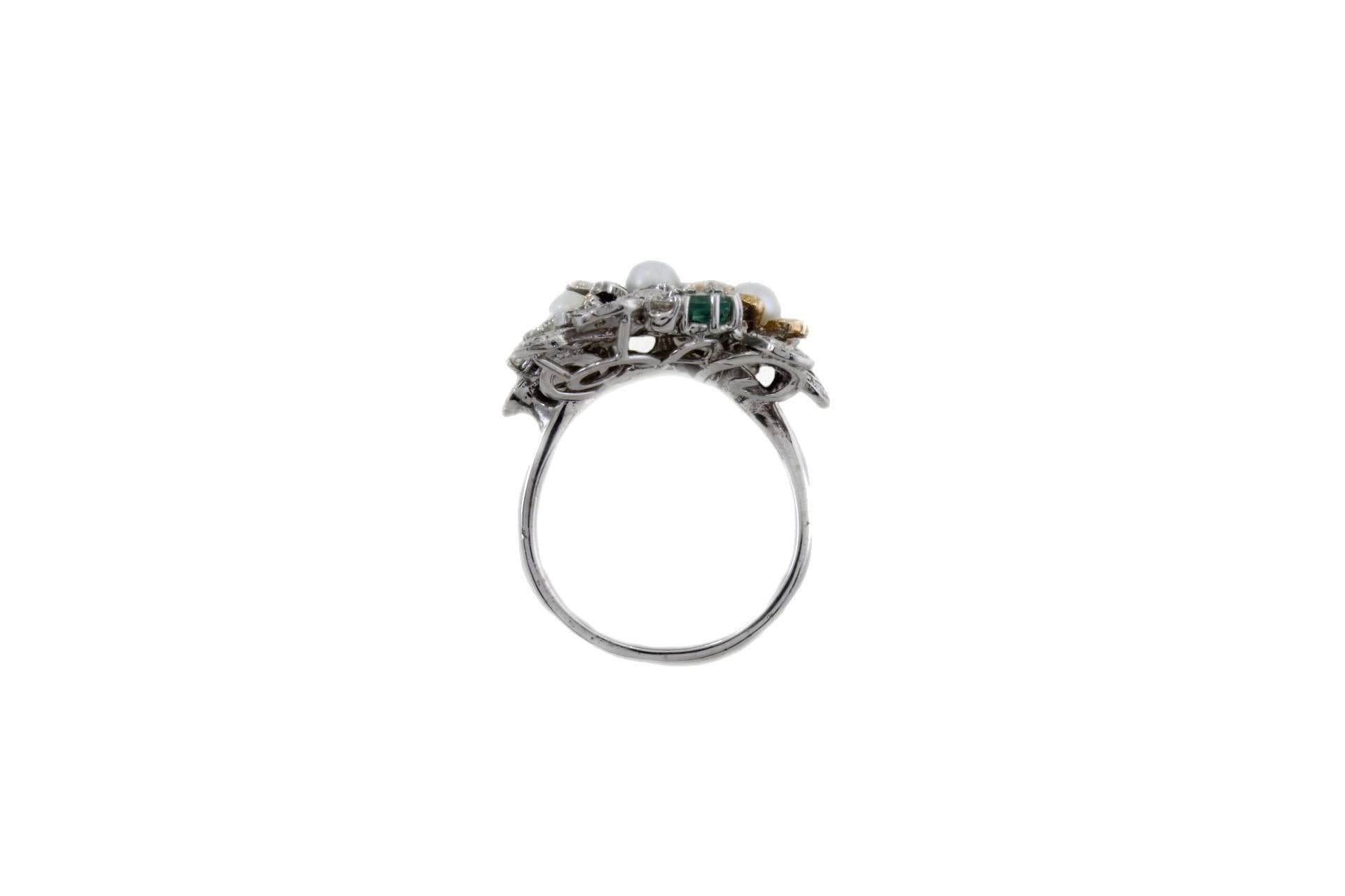 Diamant Perle Edelsteine Gold  Ring (Gemischter Schliff) im Angebot