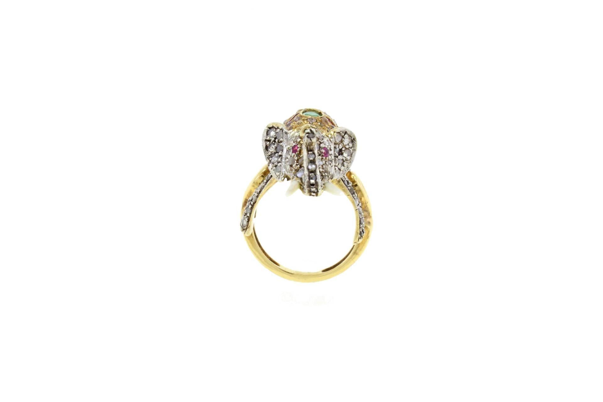 Retro Luise Diamond Sapphire Ruby Emerald Elephant Ring
