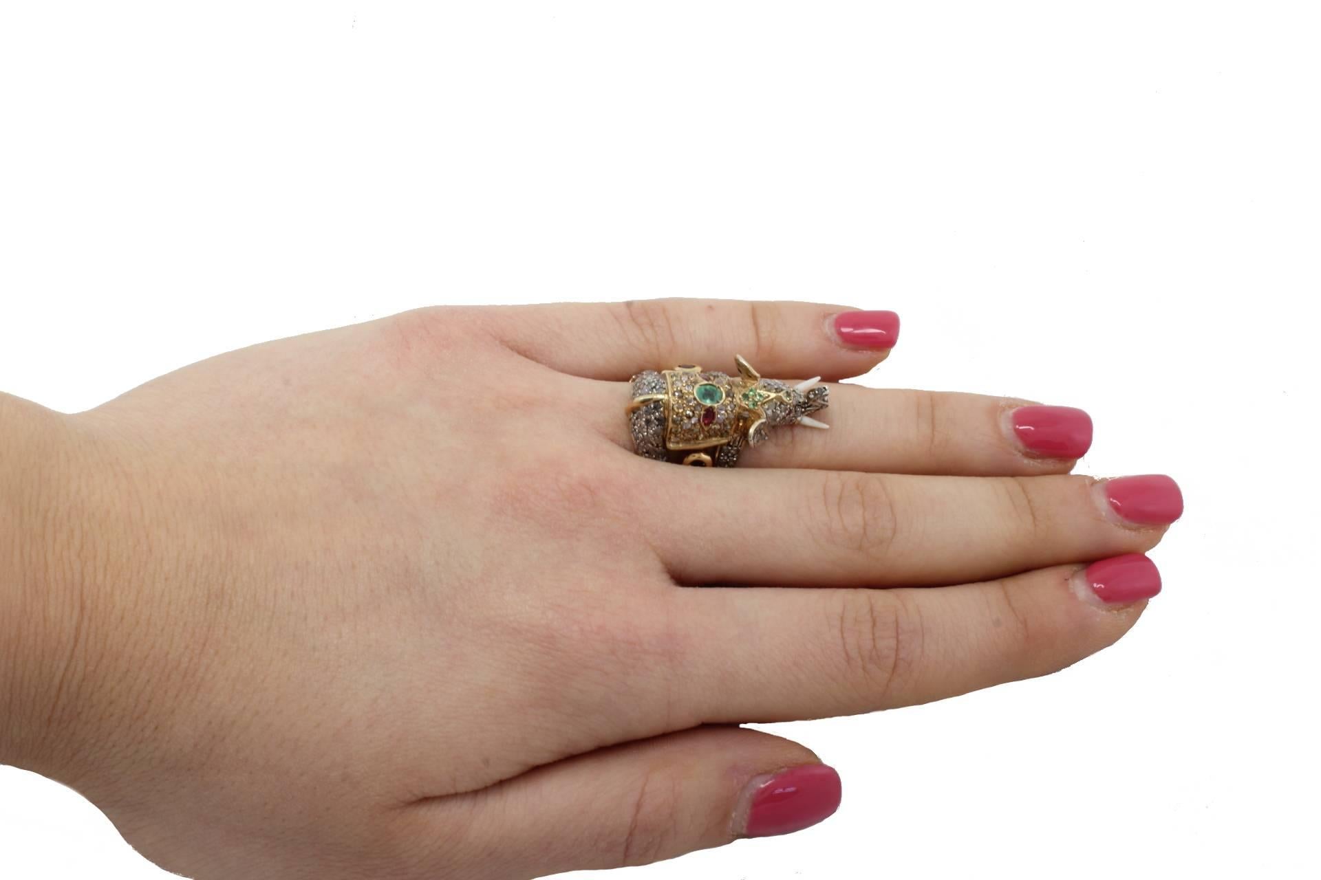 Women's Luise Diamond Sapphire Ruby Emerald Elephant Ring