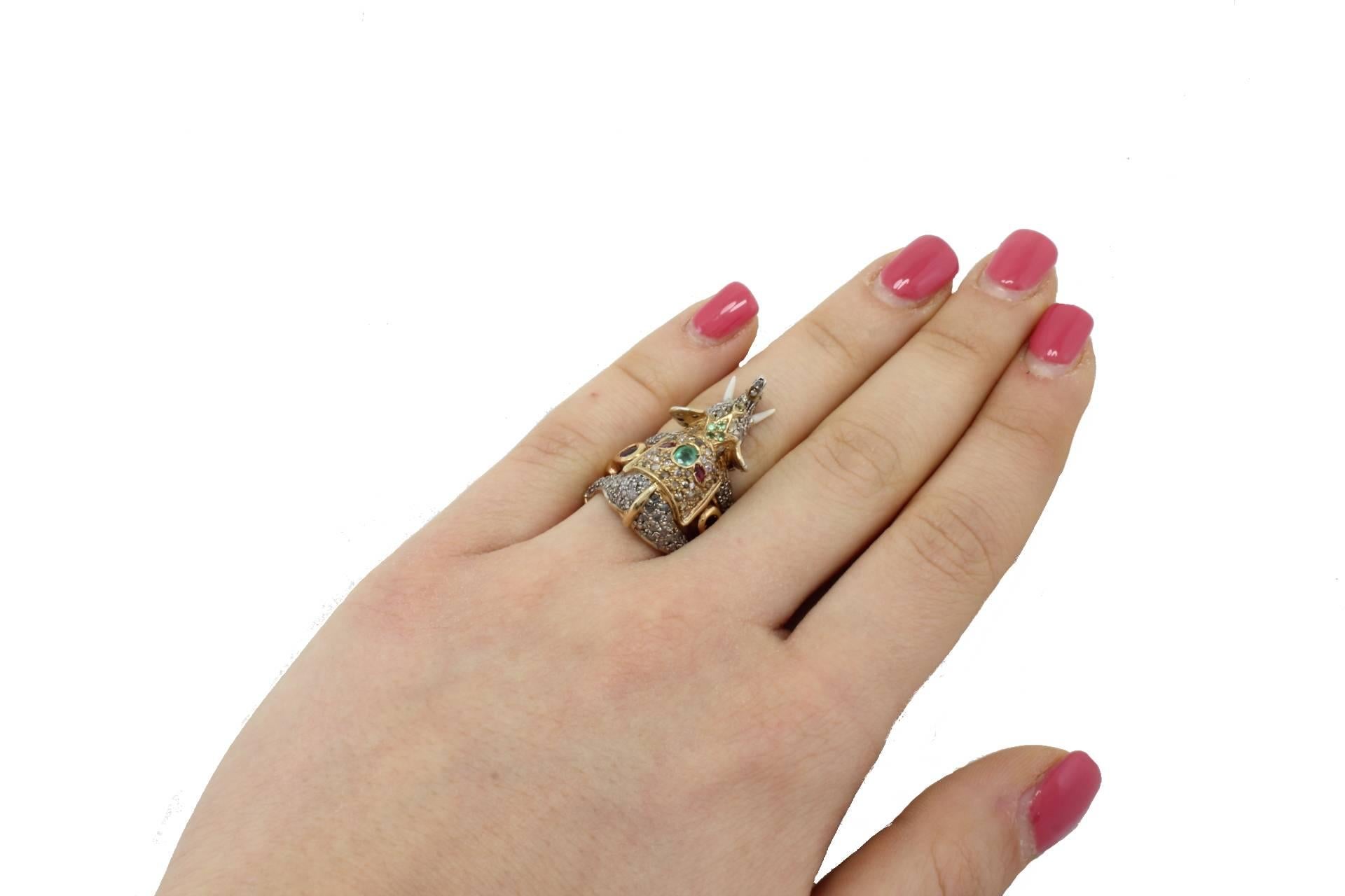 Luise Diamond Sapphire Ruby Emerald Elephant Ring 1