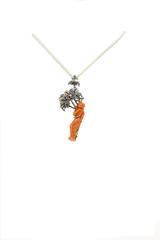 Engraved Body on Orange Coral, Sapphires, Diamonds, Gold/Silver Brooch/Pendant