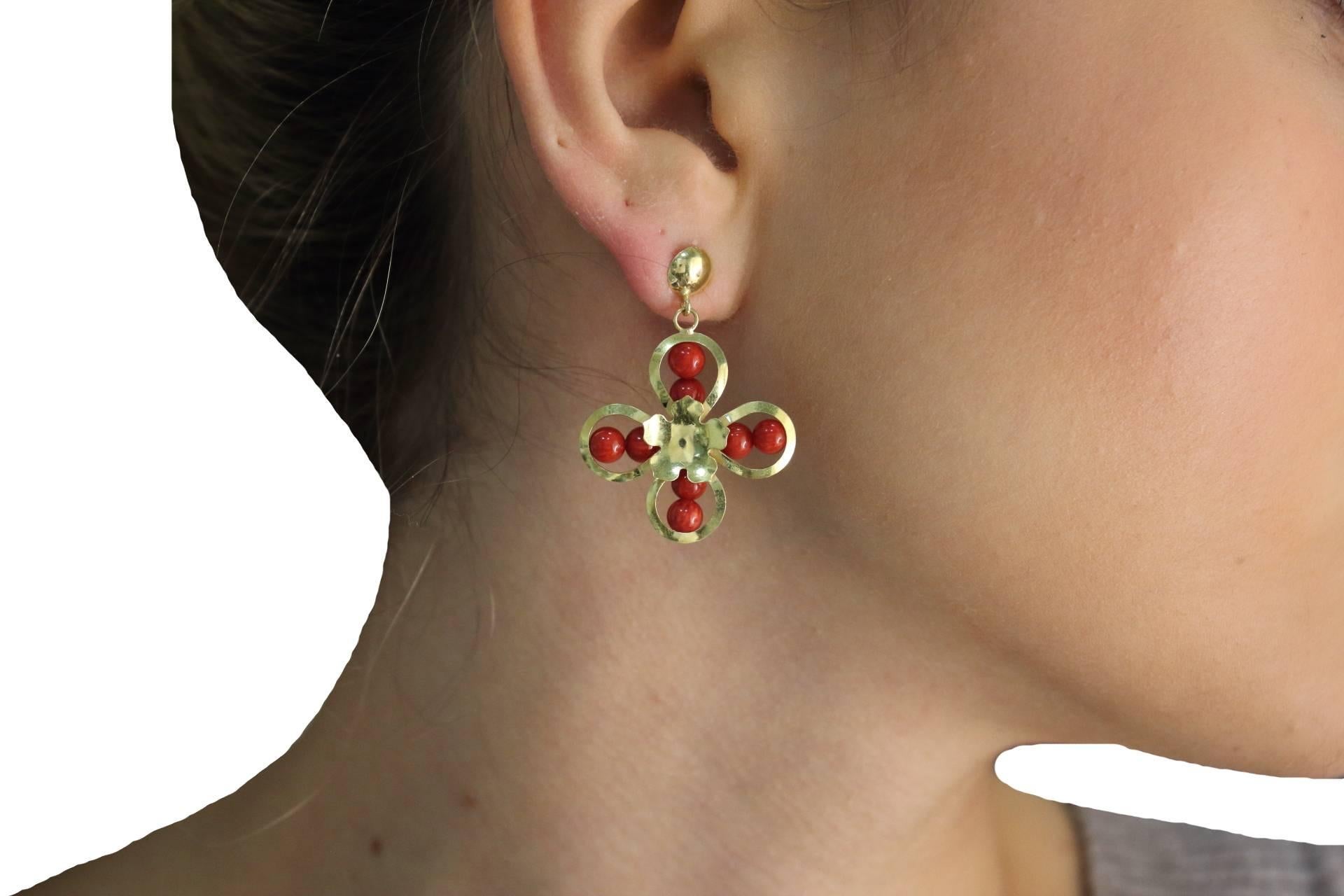 Antique Cushion Cut  Gold Flower Earrings For Sale