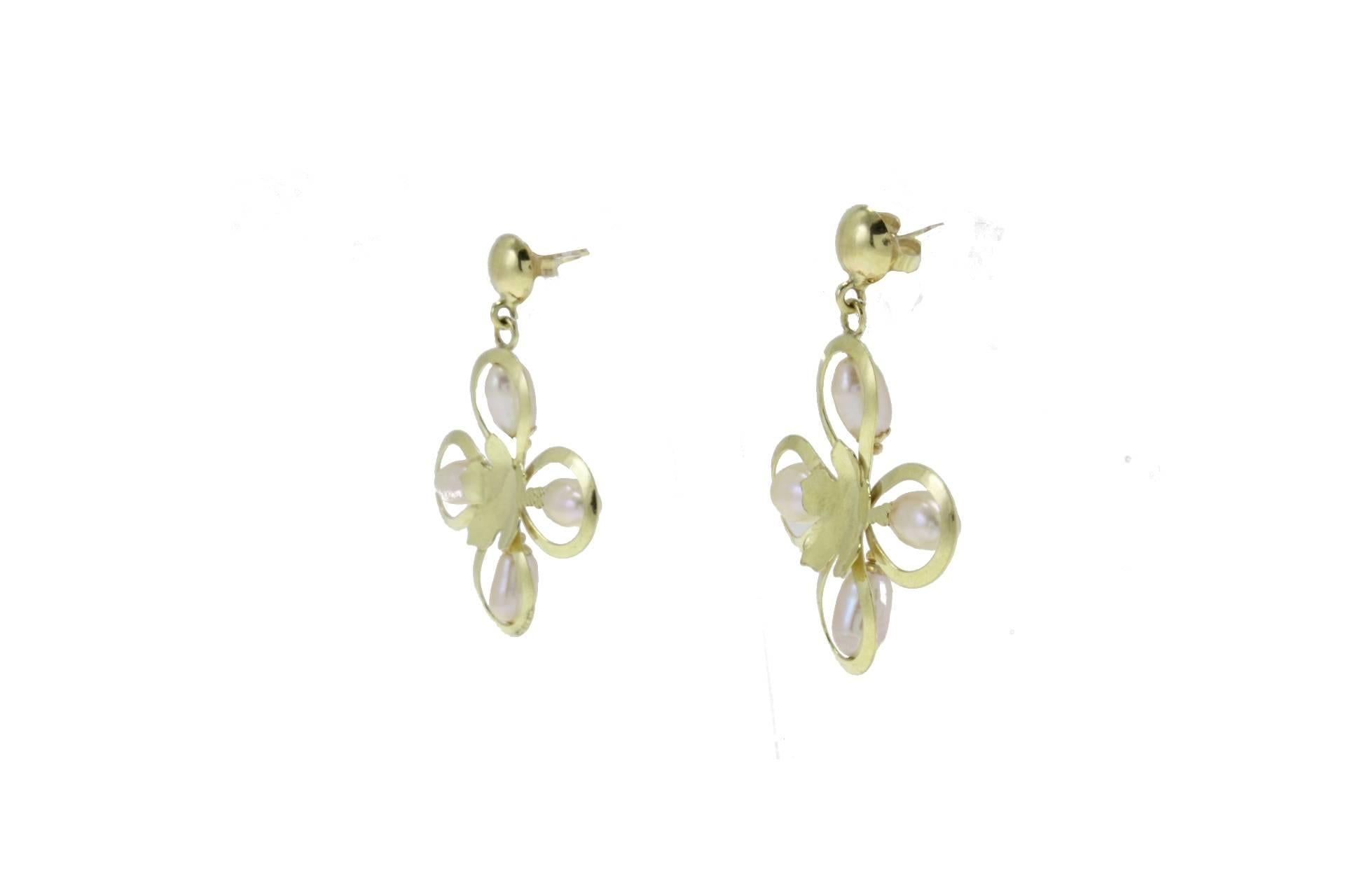 Retro Pearl Yellow Gold Flower Earrings