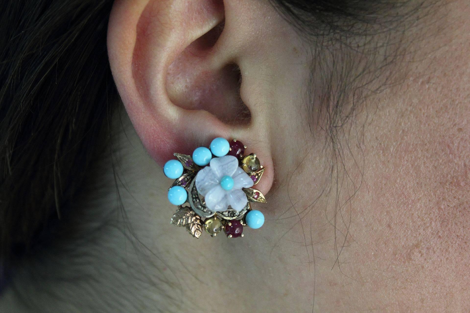 Women's  Stones Flower  Gold Earrings