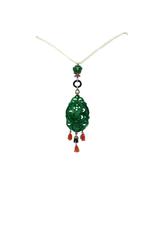 Green Agate, Red Coral , Onyx, Ruby, Diamonds Gold and Silver Pendant Necklace