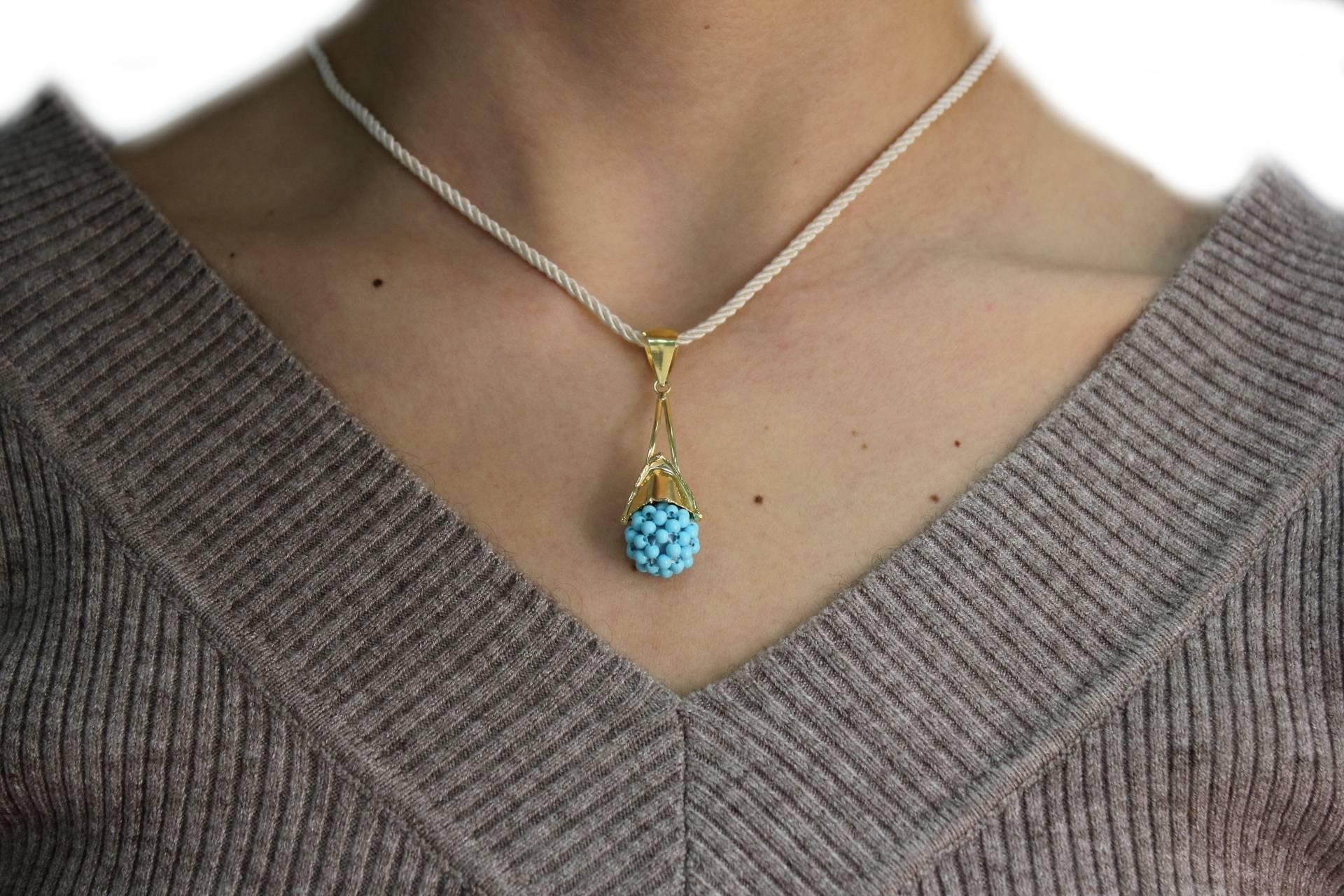 Retro Luise Turquoise Yellow Gold Pendant