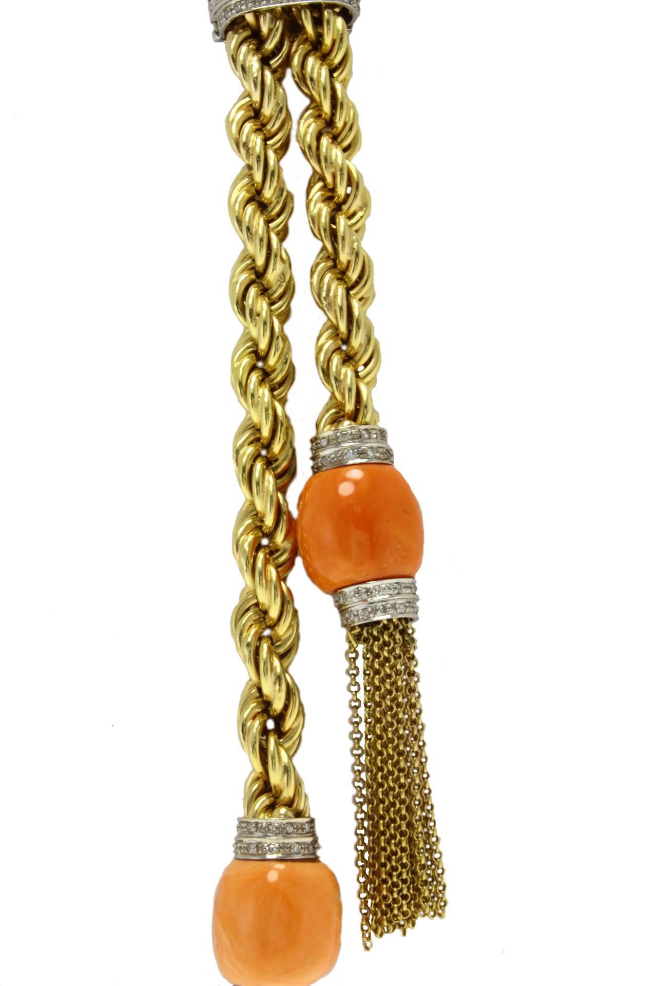 Retro  Diamond Coral Gold Necklace