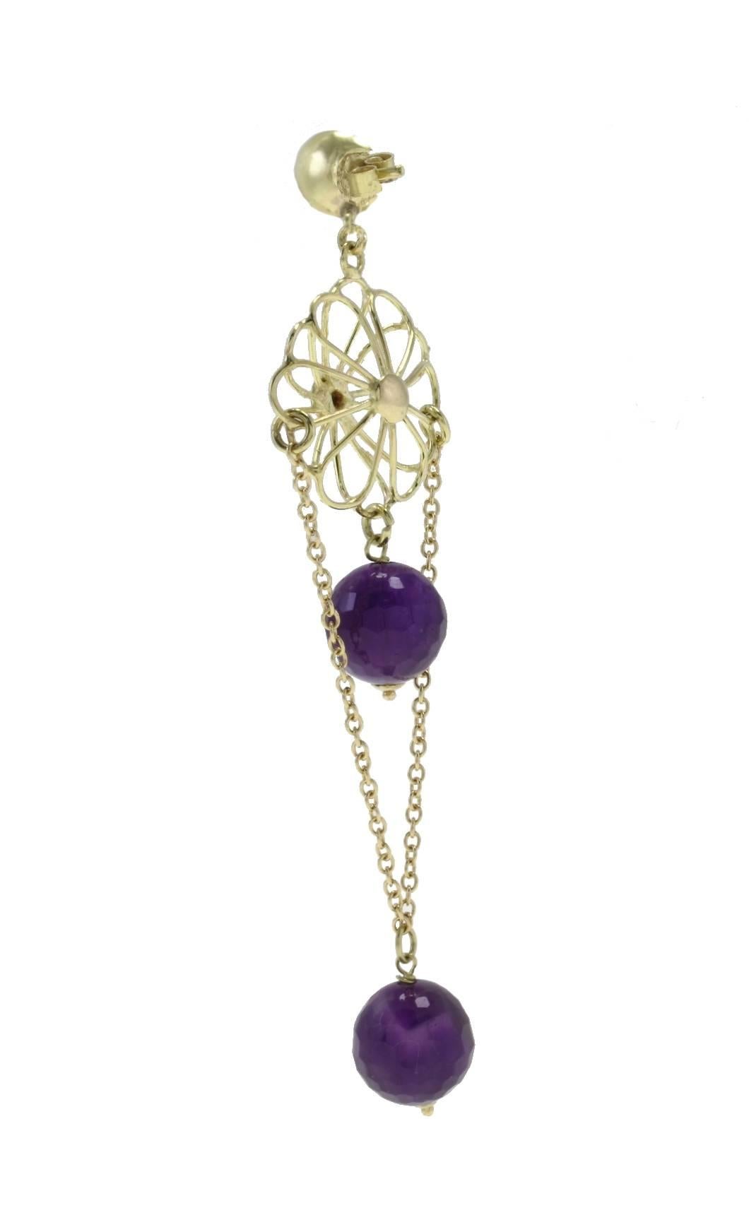 Retro Luise Amethyst Yellow Gold Earrings For Sale