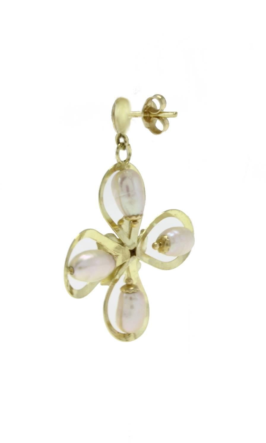 Retro Luise Pearl Yellow Gold Flower Earrings For Sale