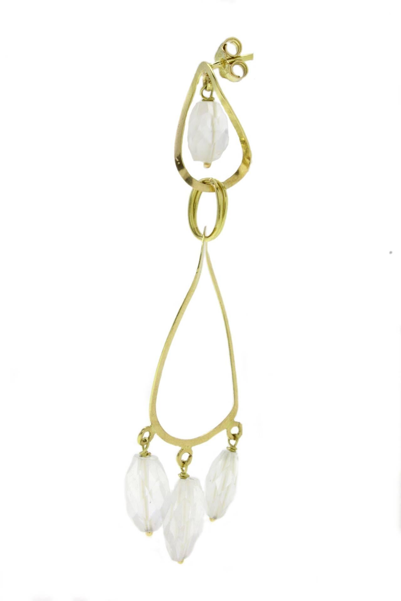 Retro  Stones Yellow Gold Dangle Earrings For Sale