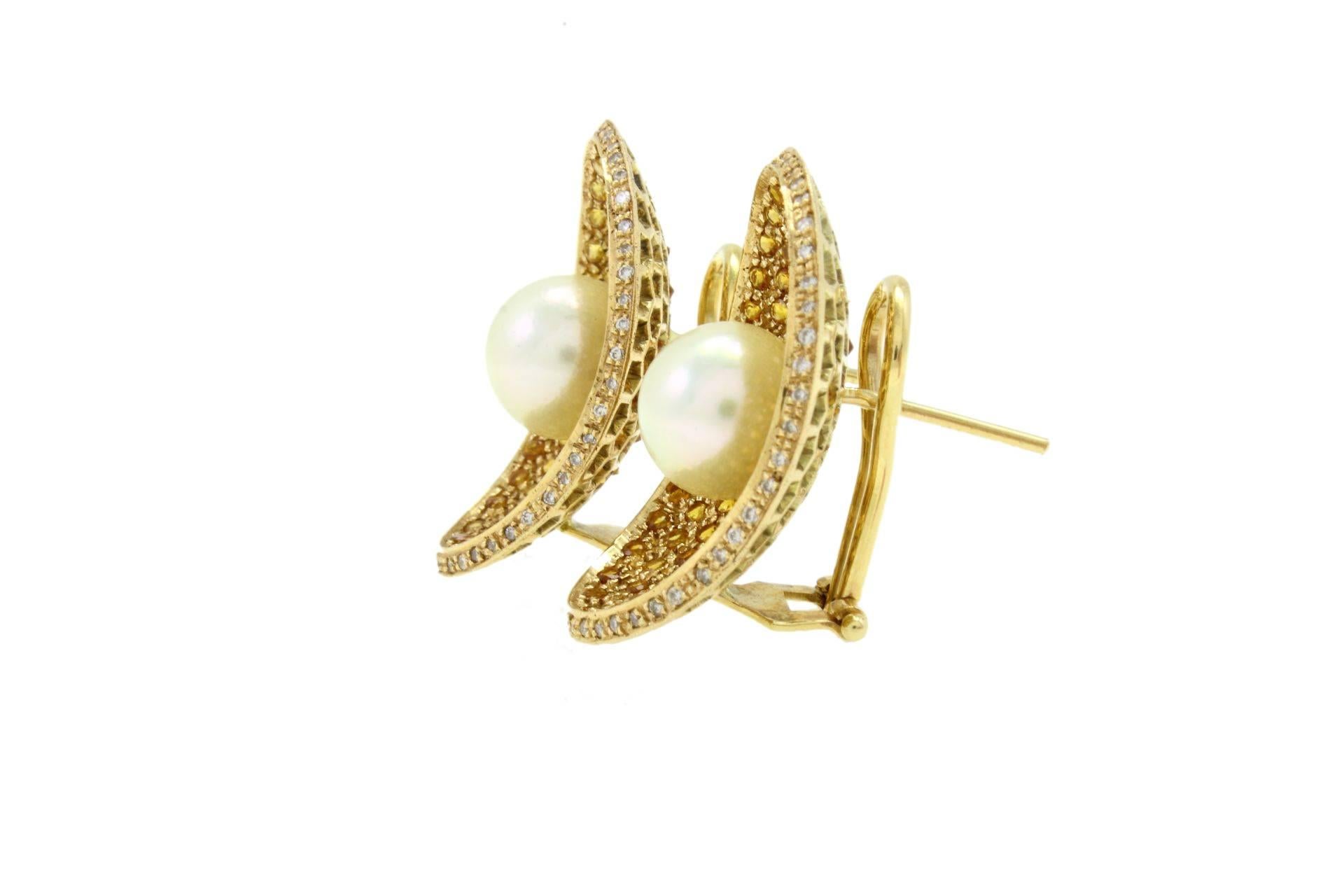 Retro  KT 4, 35 Topaz, Pearl, Diamond  Gold Earrings