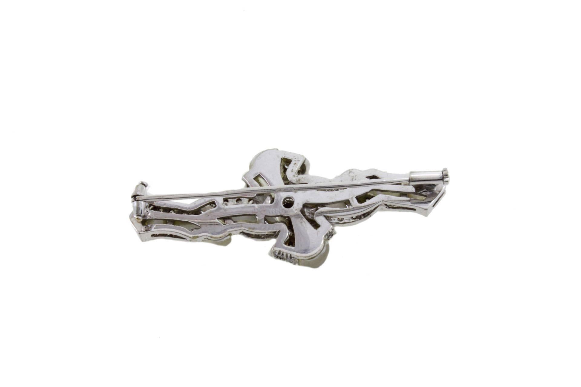 Retro  Rock Crystal Diamond White Gold Brooch For Sale