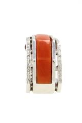 Pendientes de clip de oro blanco de 14 quilates, coral rojo y diamantes blancos