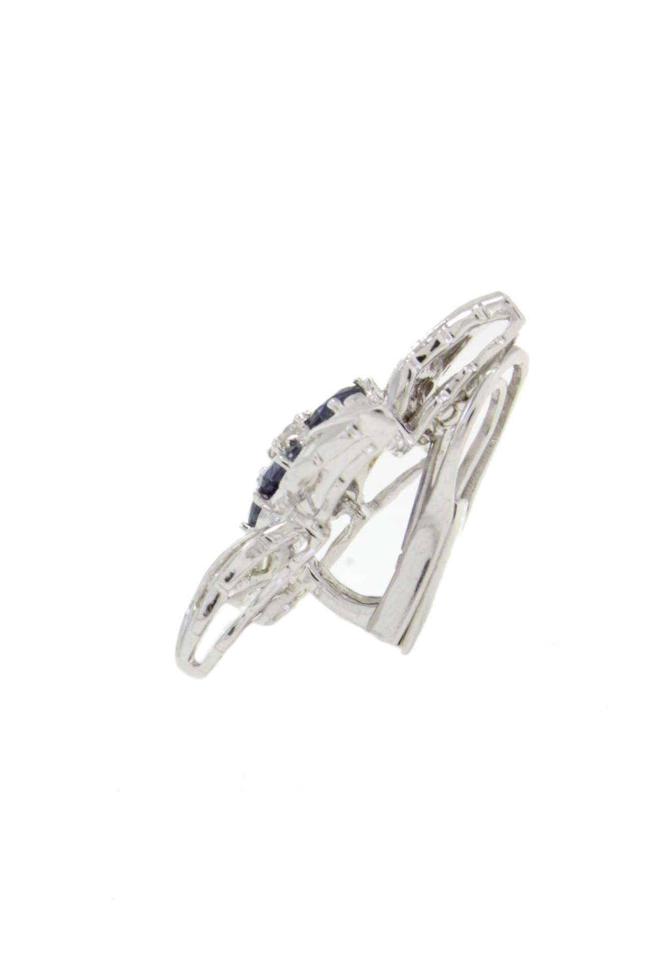  Baguette Cut Diamond Blue Sapphire Star Earrings In Good Condition For Sale In Marcianise, Marcianise (CE)