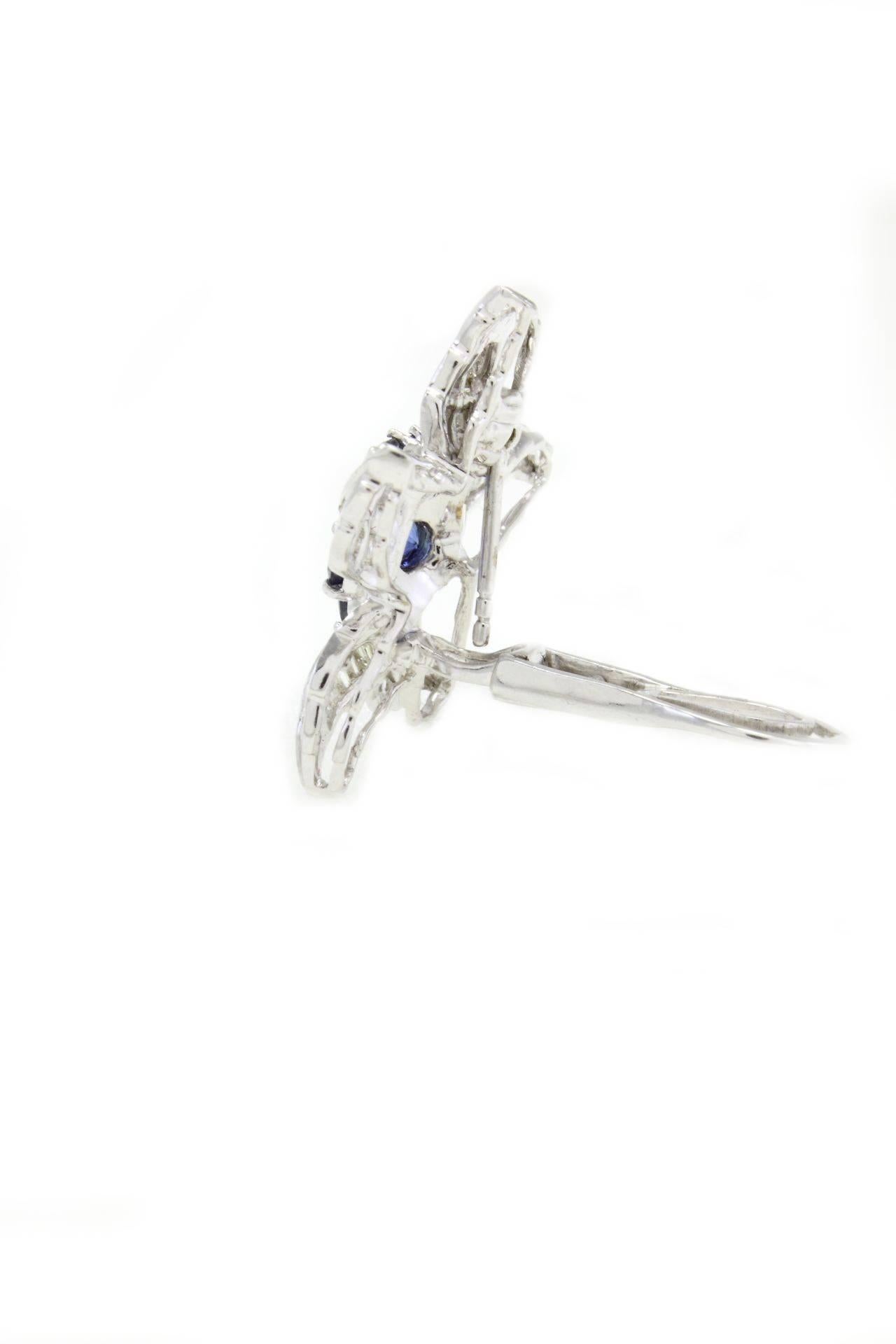 Women's  Baguette Cut Diamond Blue Sapphire Star Earrings For Sale