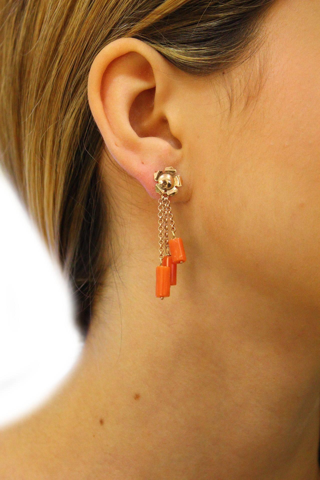 Women's Red Coral, Rose Gold Flowers Drop Earrings