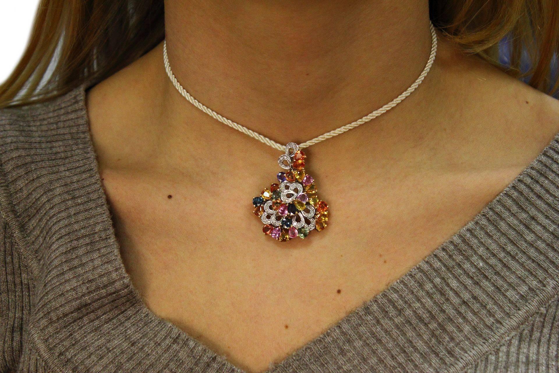  Colorful Gold Pendant  KT 0, 33 Diamonds, and KT 13, 16 Sapphires multicolor 1