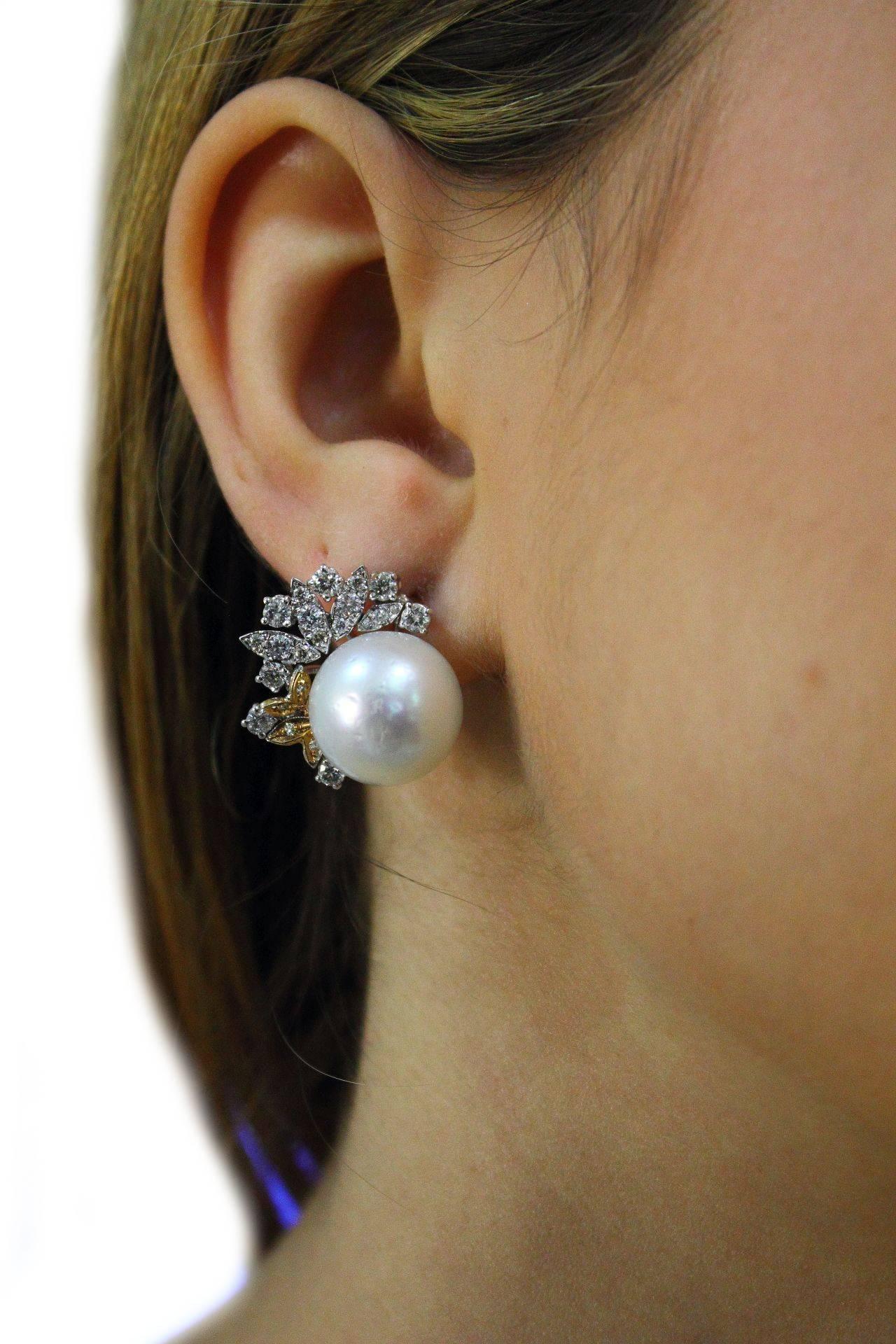 Women's  Pearl Diamond Gold Earrings