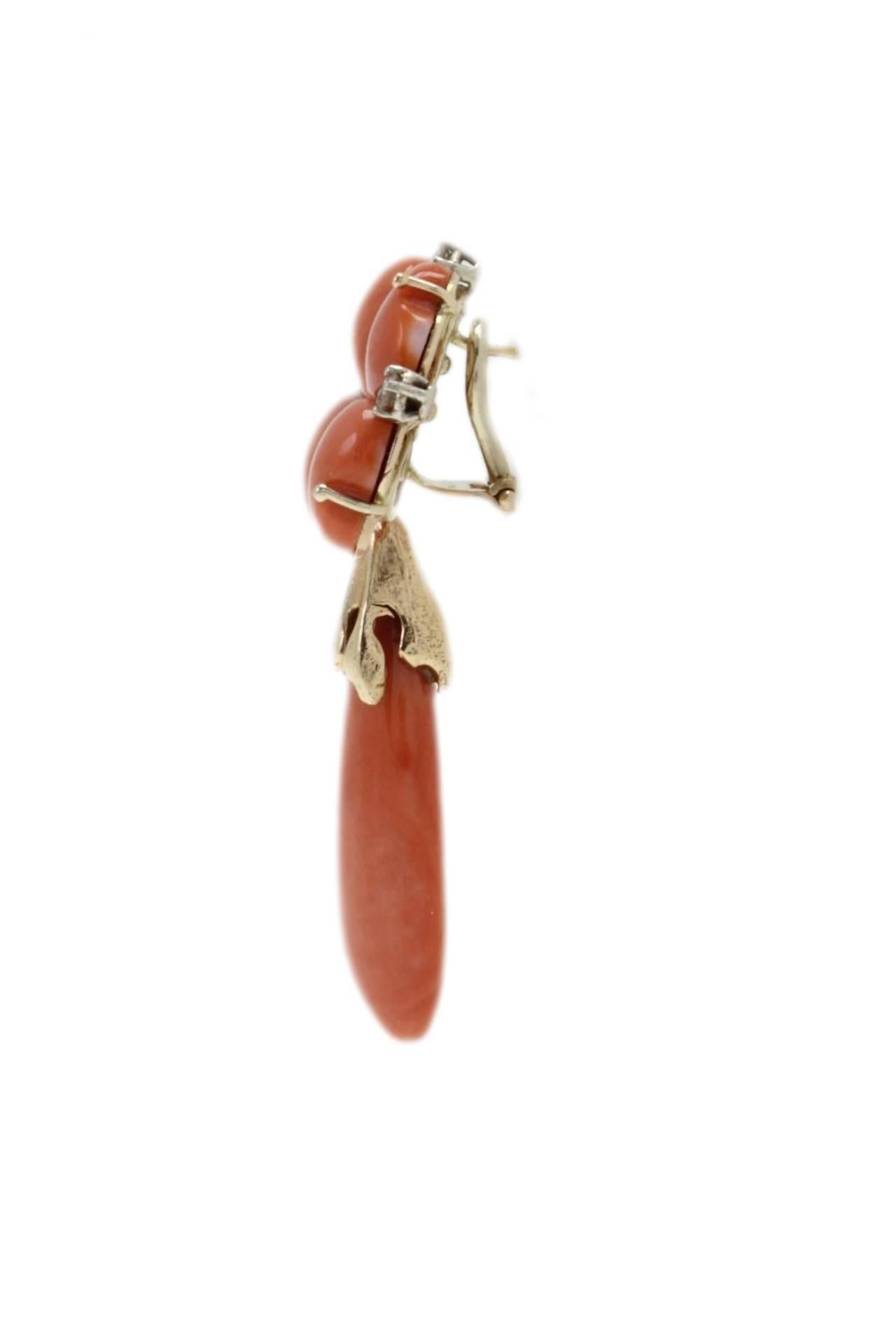 Retro Luise Diamond Coral Flower and Coral Drop Earrings