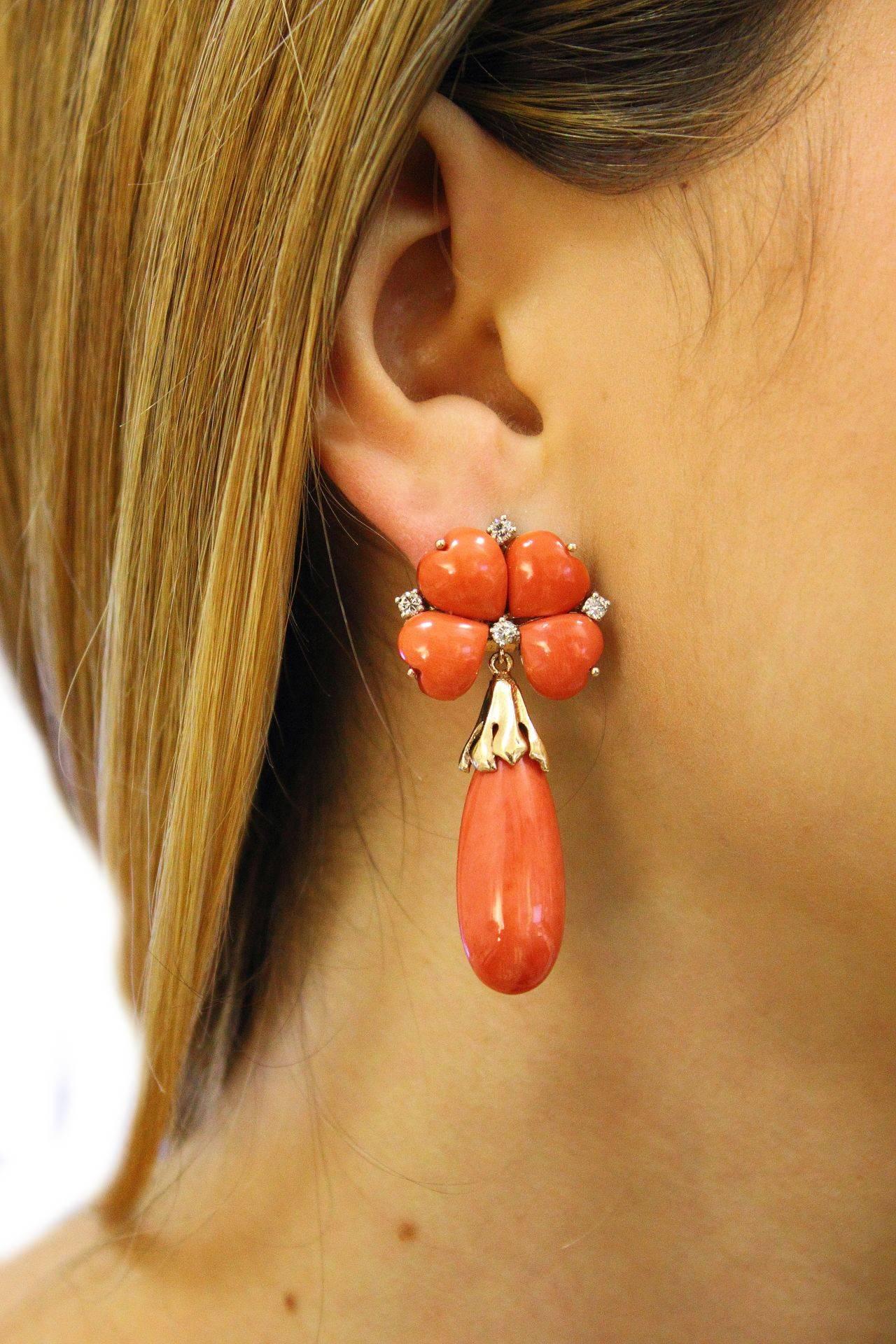 Women's Luise Diamond Coral Flower and Coral Drop Earrings