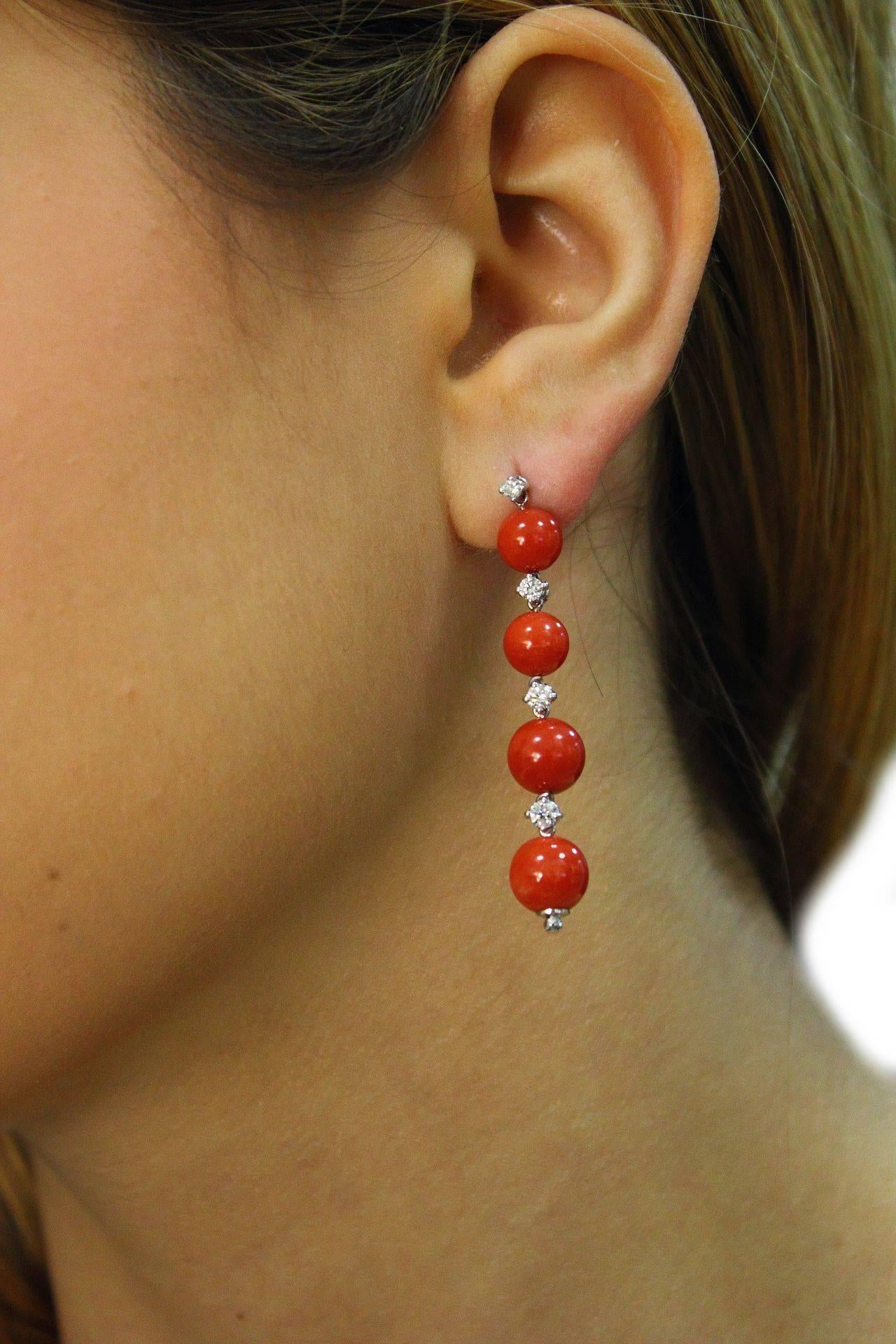 Retro Italian Coral and Diamond Earrings