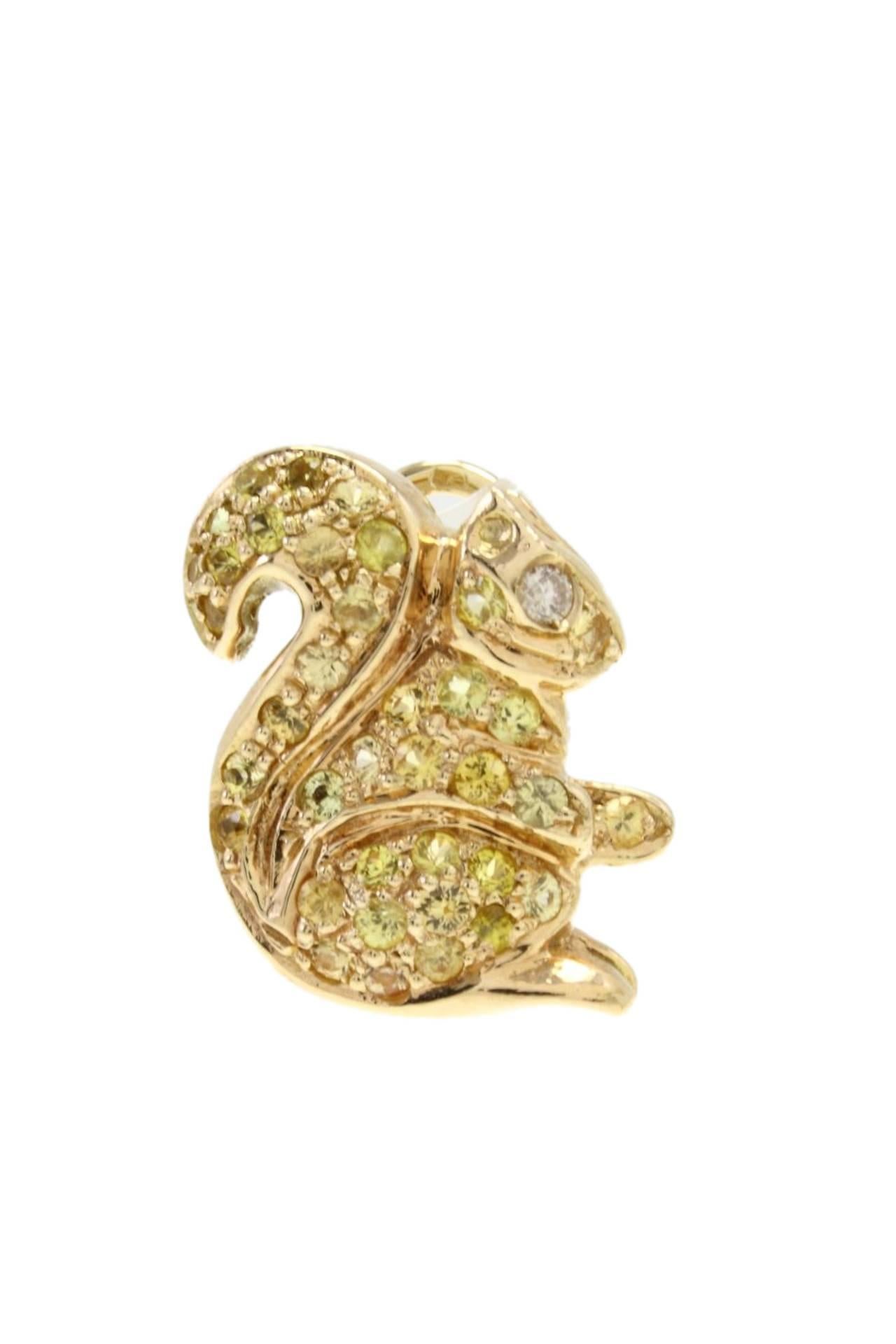 Bright, shiny and stylish squirrel earrings. 
Few words to describe these delightful earrings. The body of these graceful squirrels  is composed of yellow sapphires and diamonds, and are set on 14Kt  gold.
Diamonds 0.08 Kt
Yellow sapphires 2.44
