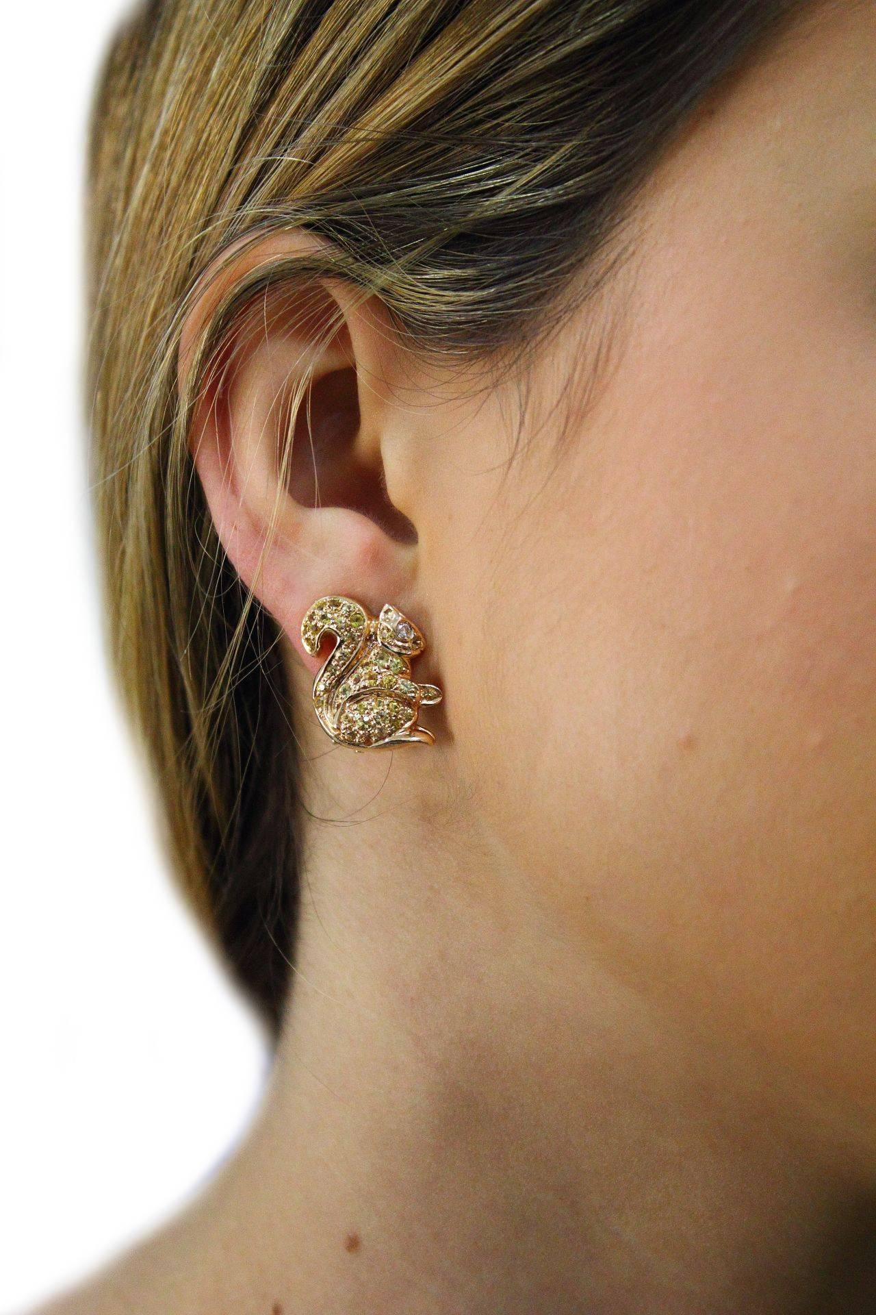 Luise Yellow Sapphire Diamond Squirrel Earrings In Good Condition In Marcianise, Marcianise (CE)