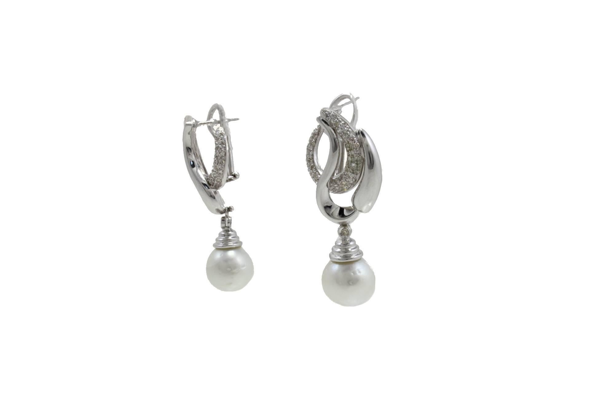 Retro Luise Pearl Diamond Gold Dangle Earrings