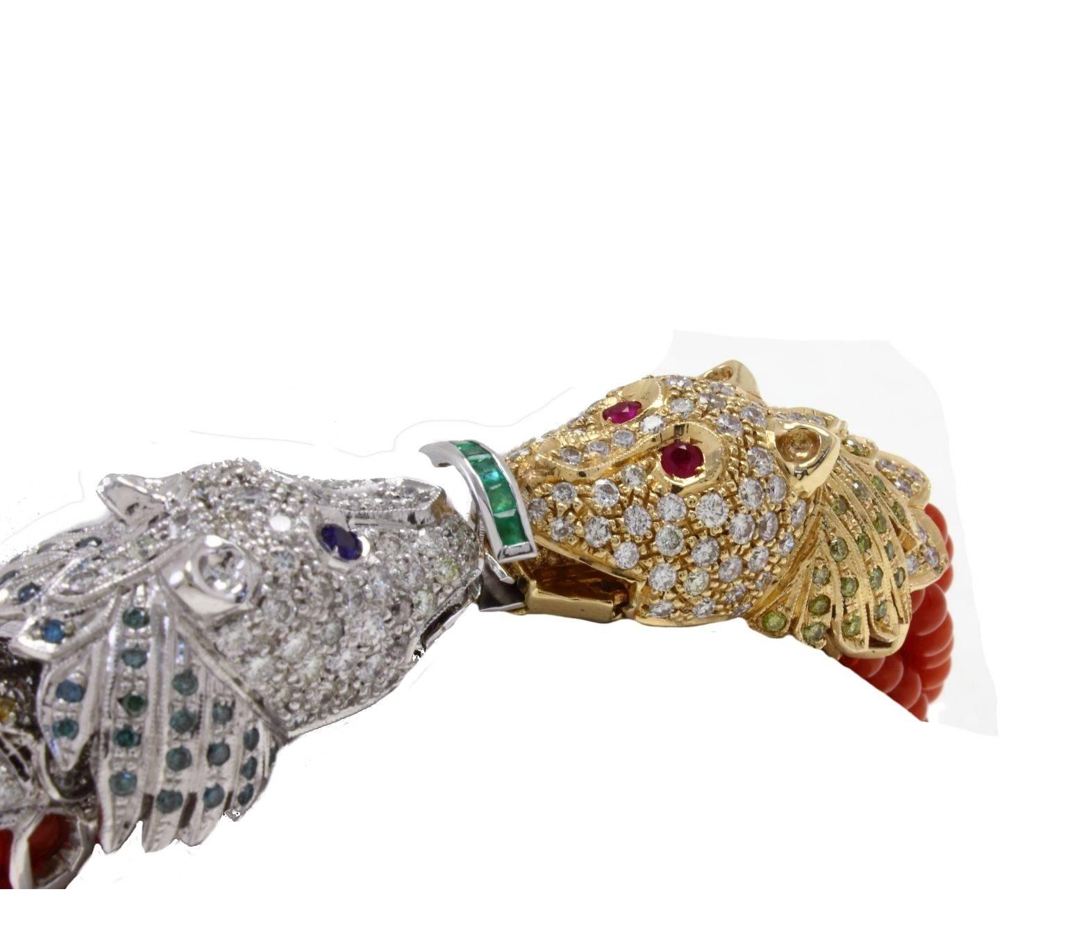 Emeralds, Rubies, Sapphires, Diamonds, Red Beaded Corals, Gold Twist Bracelet 1