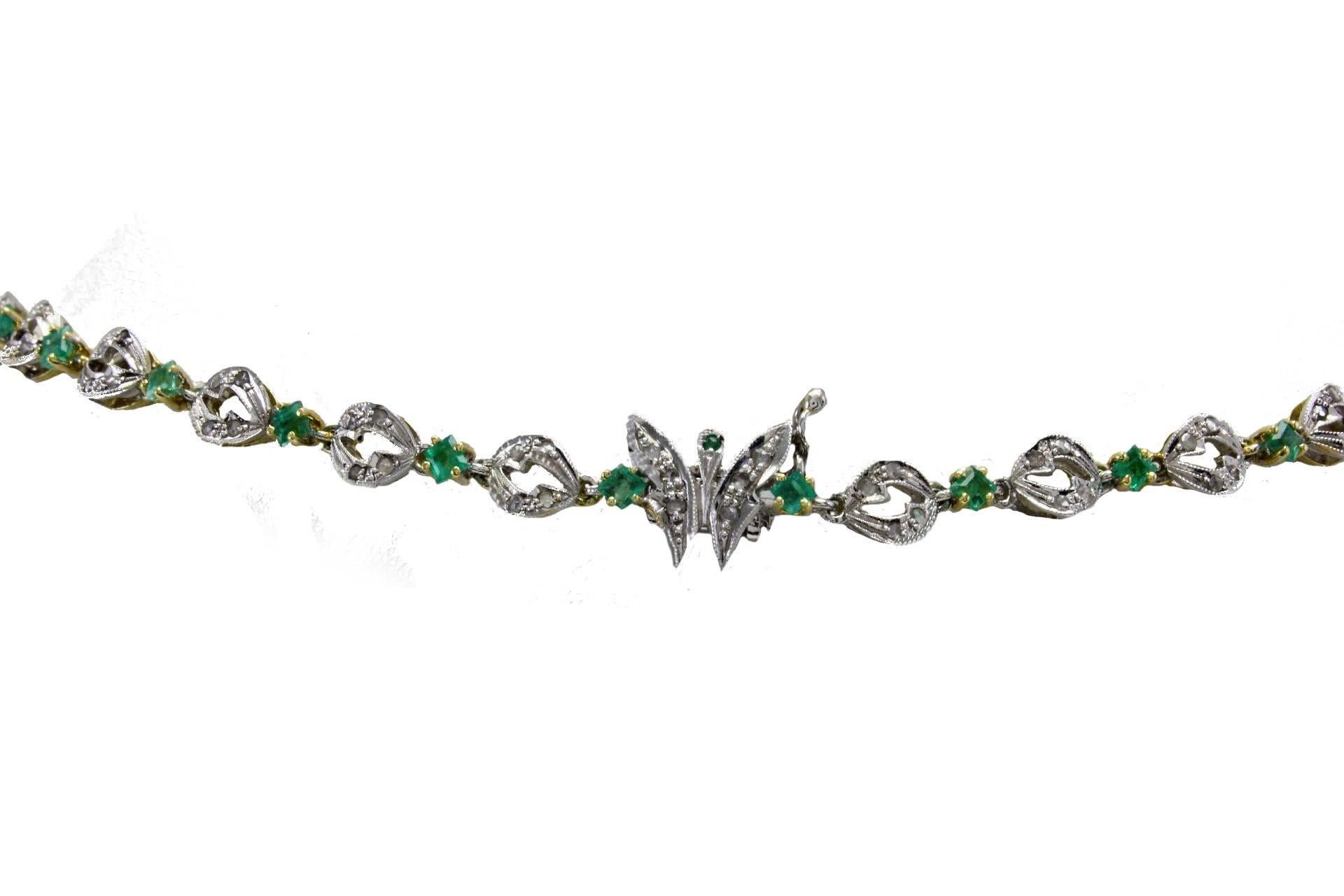 Round Cut Emerald Diamond Gold Brooch Necklace
