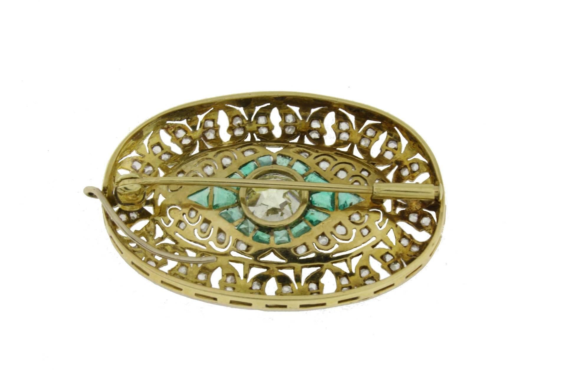Women's Emerald Diamond Gold Brooch Necklace