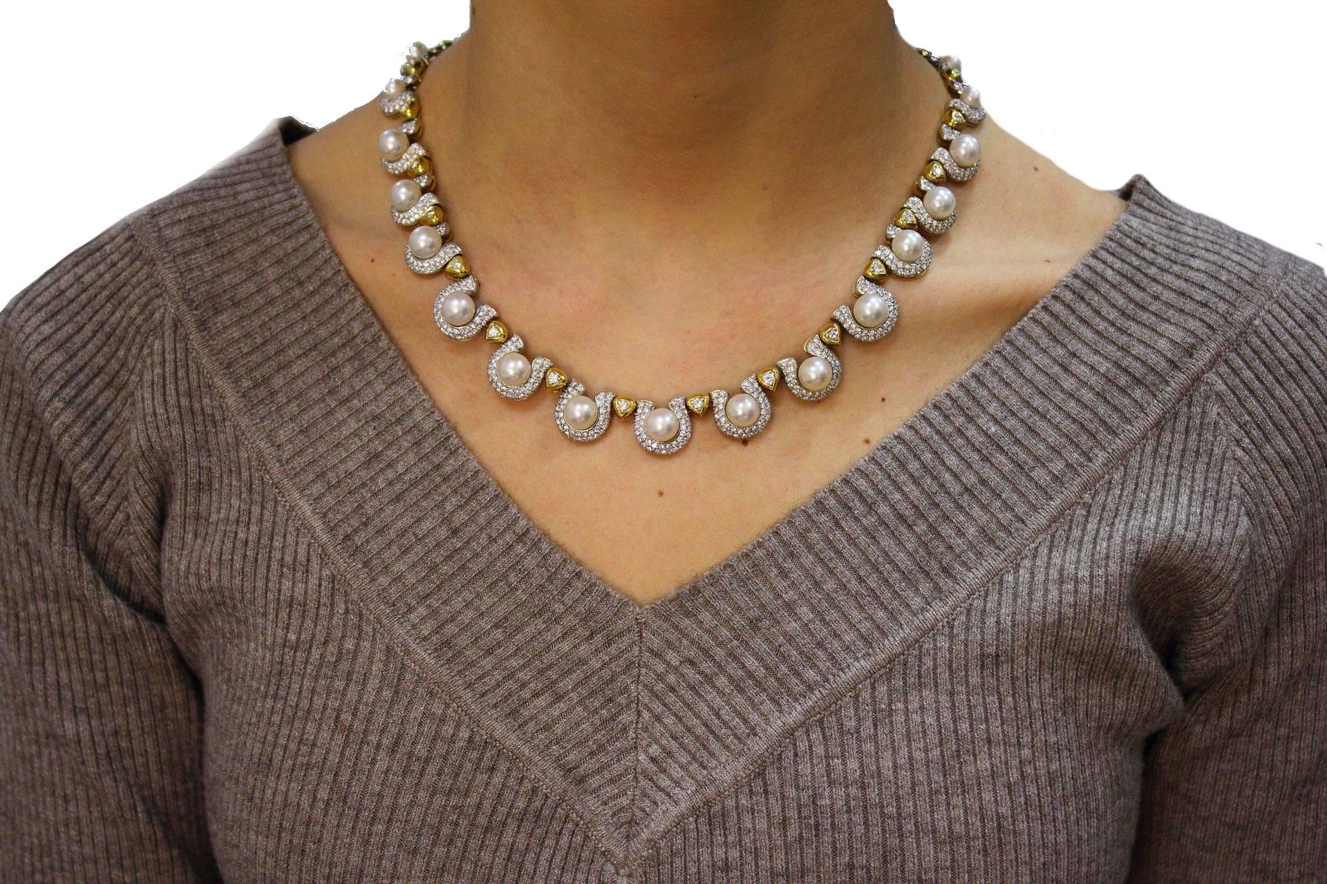  Pearl 11, 50 ct Diamond 18 kt Gold Necklace In Good Condition For Sale In Marcianise, Marcianise (CE)