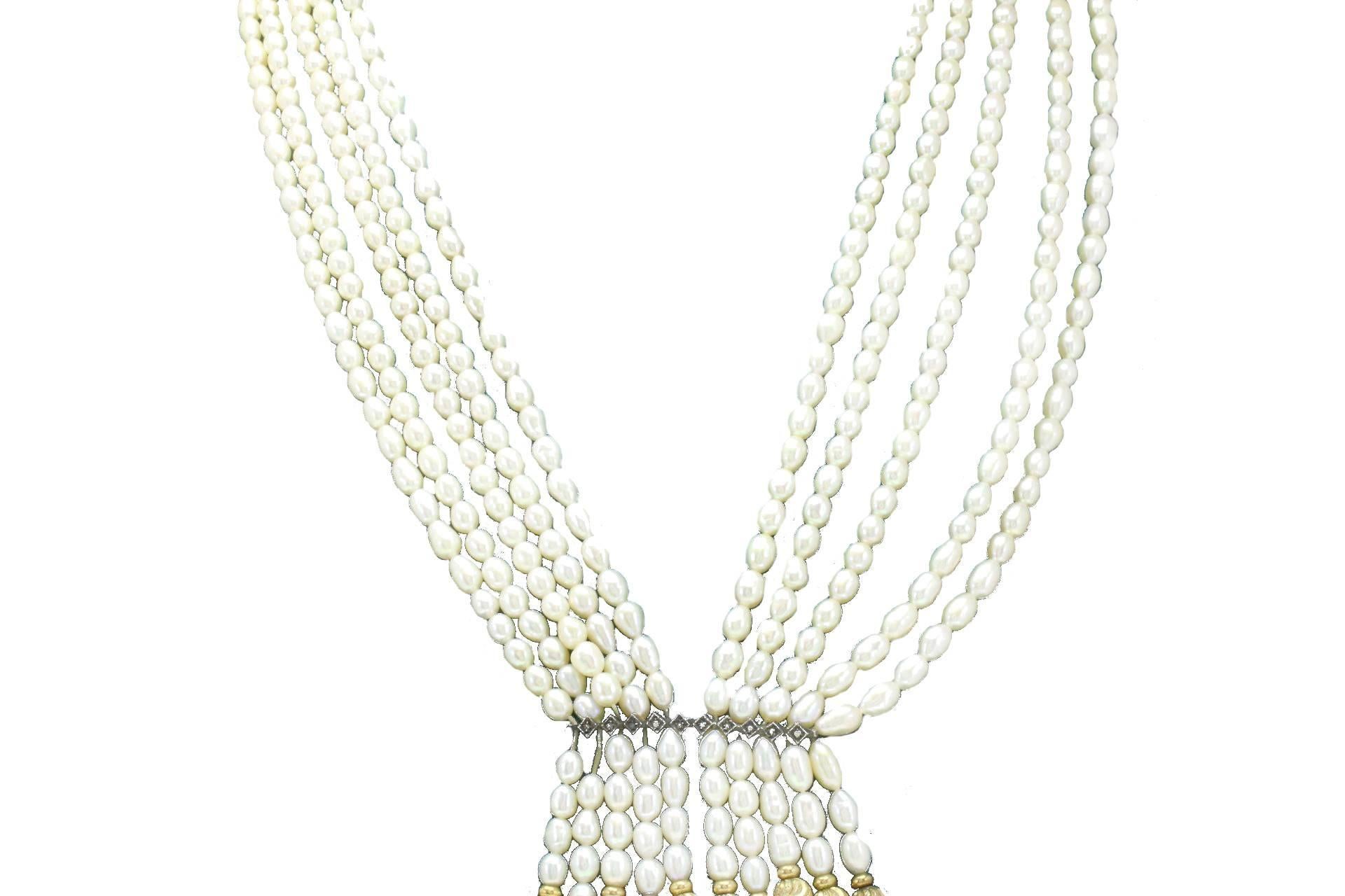 Retro Luise Gold Diamond Pearl Turquoise Necklace