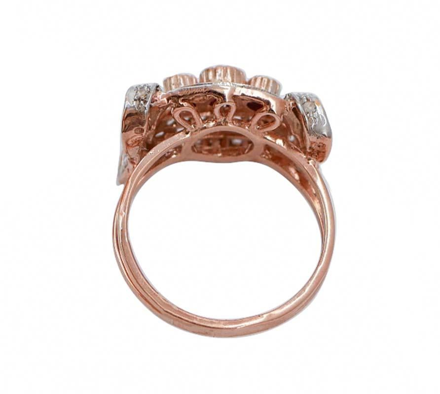 Rétro Anello con rubini, diamanti, oro rosa e argento. in vendita