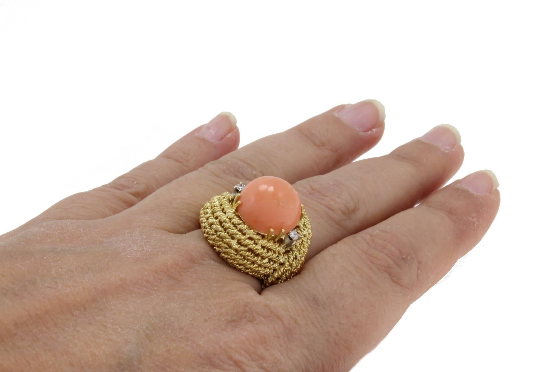 Women's Luise Coral Diamond Gold Ring