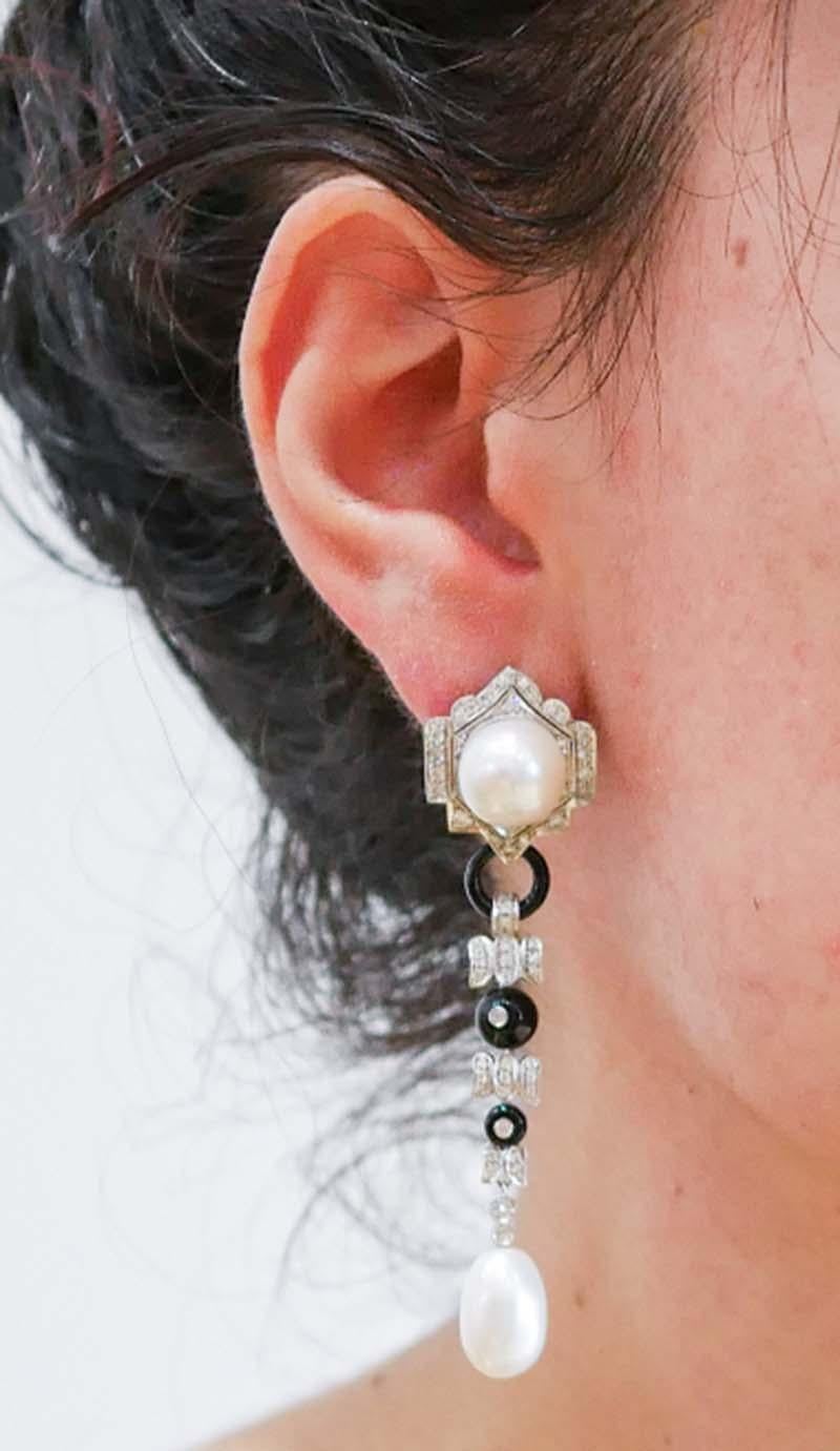 Perle, onice, diamanti, platino Orecchini. In condizioni buone in vendita a Marcianise, Marcianise (CE)